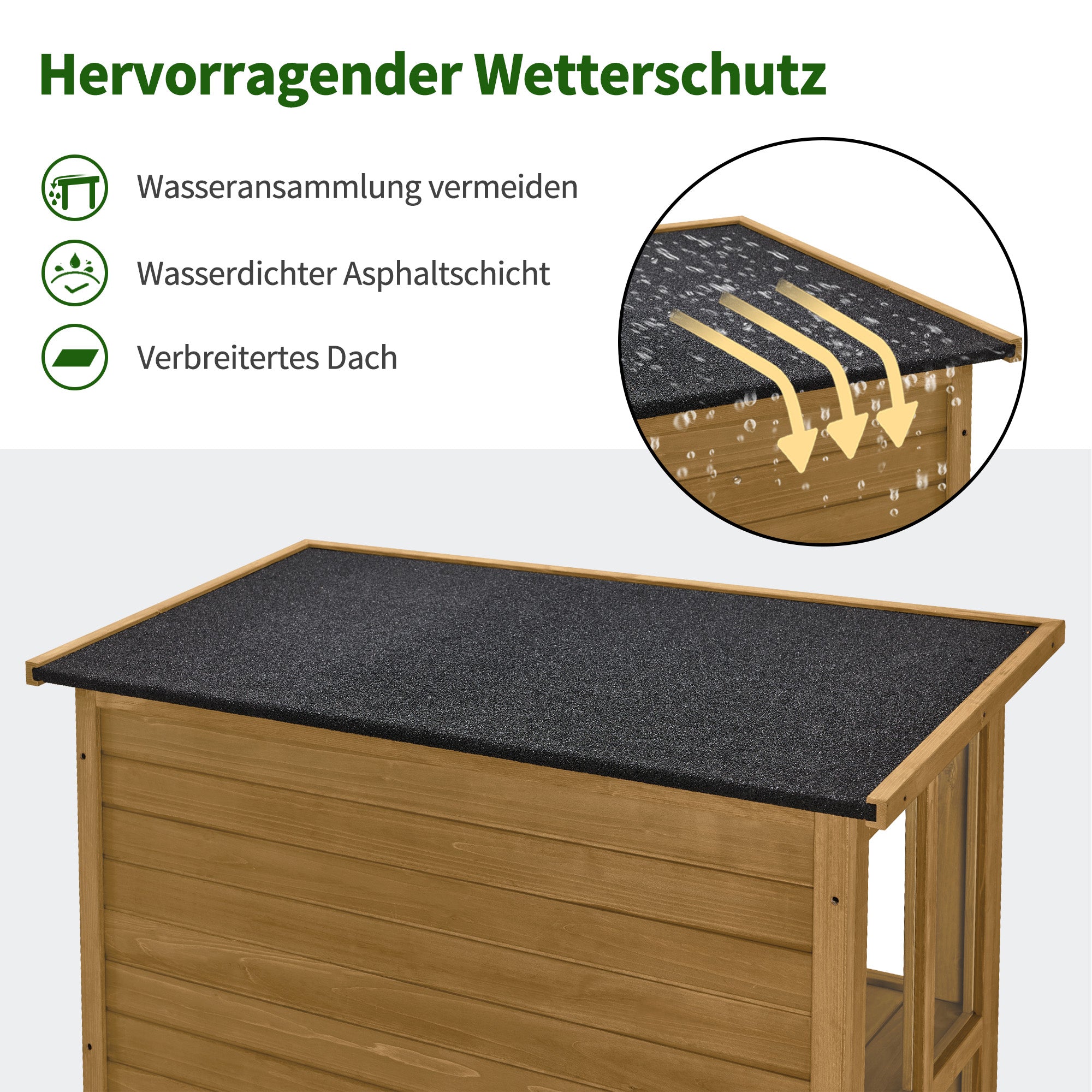 MCombo  Casetta da giardino in legno, resistente alle intemperie, per attrezzi, ripostiglio esterno, ideale per balcone, patio, con 2 ripiani mobili, 58×107×180 cm, 1155 (Naturale)