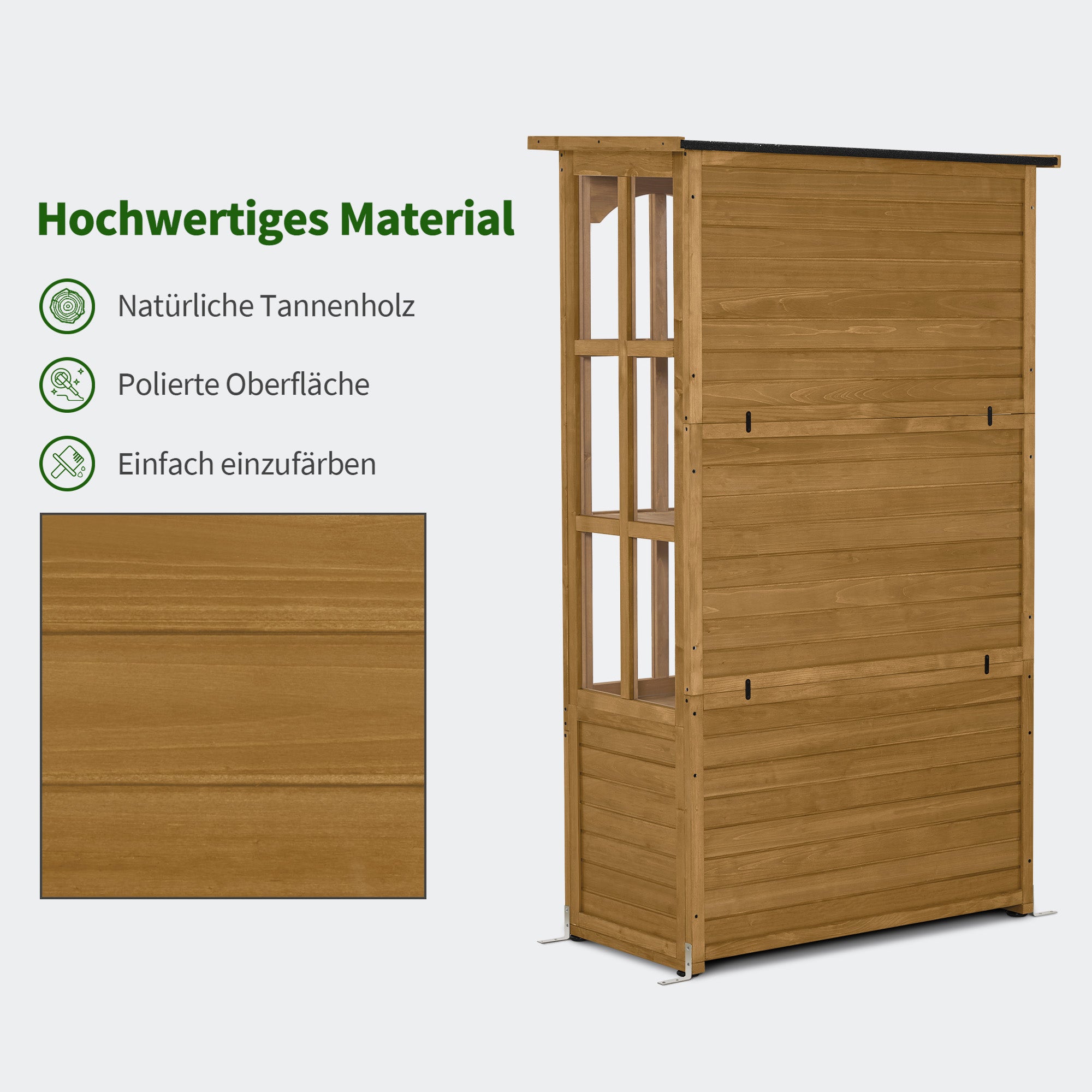 MCombo  Casetta da giardino in legno, resistente alle intemperie, per attrezzi, ripostiglio esterno, ideale per balcone, patio, con 2 ripiani mobili, 58×107×180 cm, 1155 (Naturale)