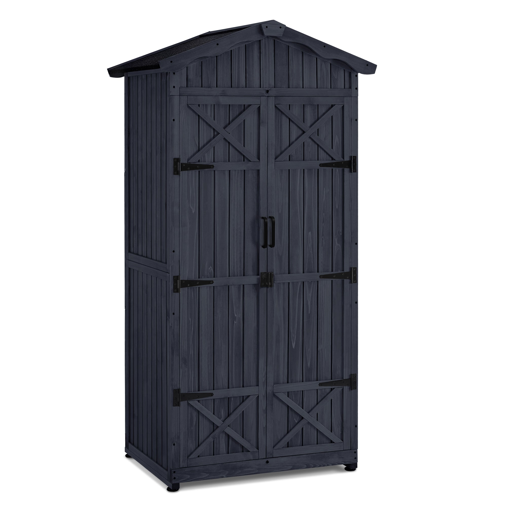 M MCombo Gartenschrank Gartenhuis Hout Weerbestendig, Outdoor Waterdichte Kast met Bodem, voor Buiten Balkon Terras, Opbergkast met 2 Verplaatsbare Planken 74×99×193 cm, 1165 (Antracietgrijs)