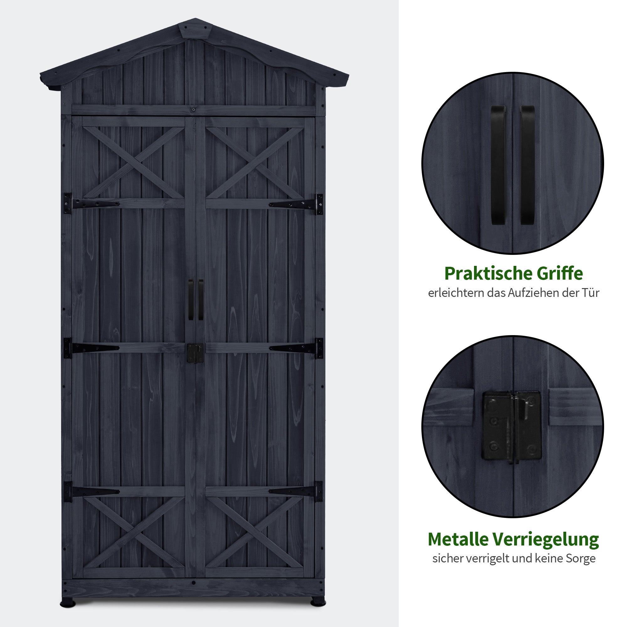 M MCombo Gartenschrank Gartenhuis Hout Weerbestendig, Outdoor Waterdichte Kast met Bodem, voor Buiten Balkon Terras, Opbergkast met 2 Verplaatsbare Planken 74×99×193 cm, 1165 (Antracietgrijs)