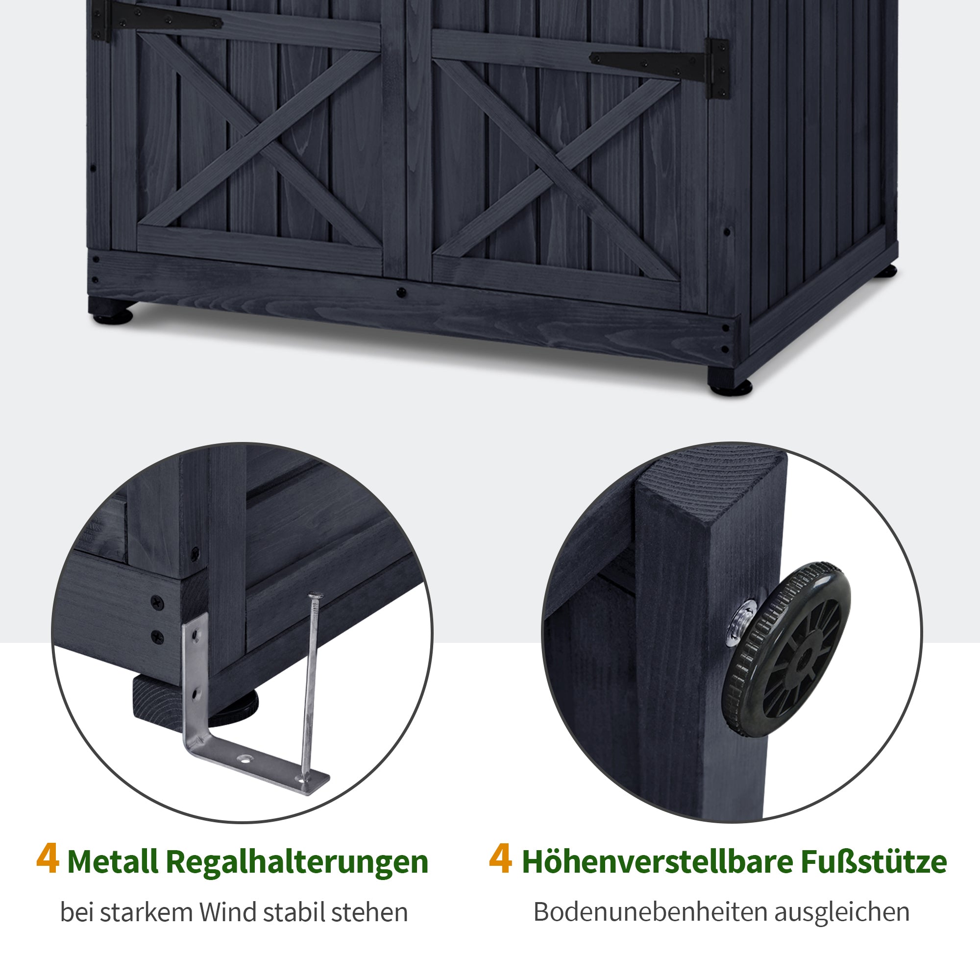 M MCombo Gartenschrank Gartenhuis Hout Weerbestendig, Outdoor Waterdichte Kast met Bodem, voor Buiten Balkon Terras, Opbergkast met 2 Verplaatsbare Planken 74×99×193 cm, 1165 (Antracietgrijs)