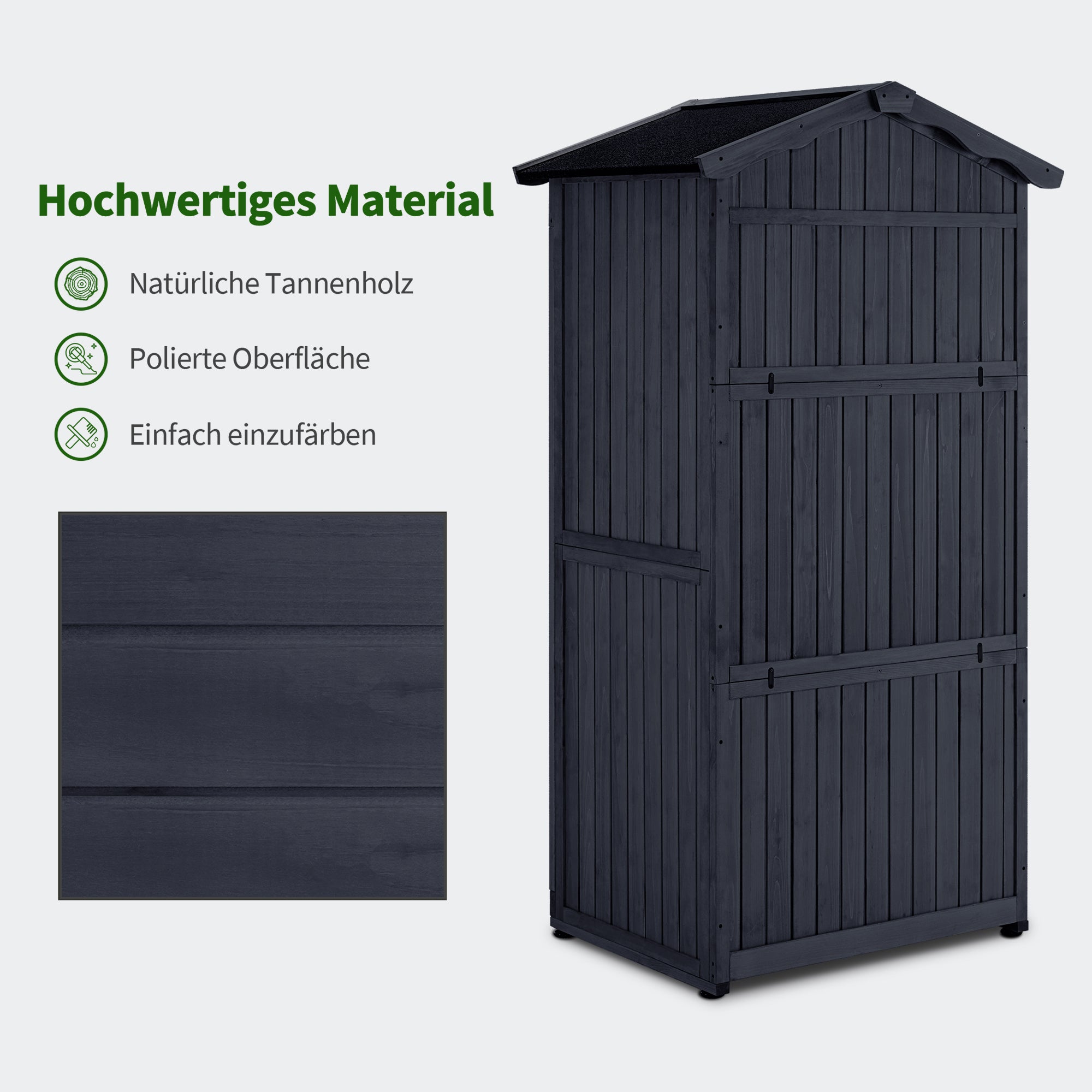 M MCombo Gartenschrank Gartenhuis Hout Weerbestendig, Outdoor Waterdichte Kast met Bodem, voor Buiten Balkon Terras, Opbergkast met 2 Verplaatsbare Planken 74×99×193 cm, 1165 (Antracietgrijs)