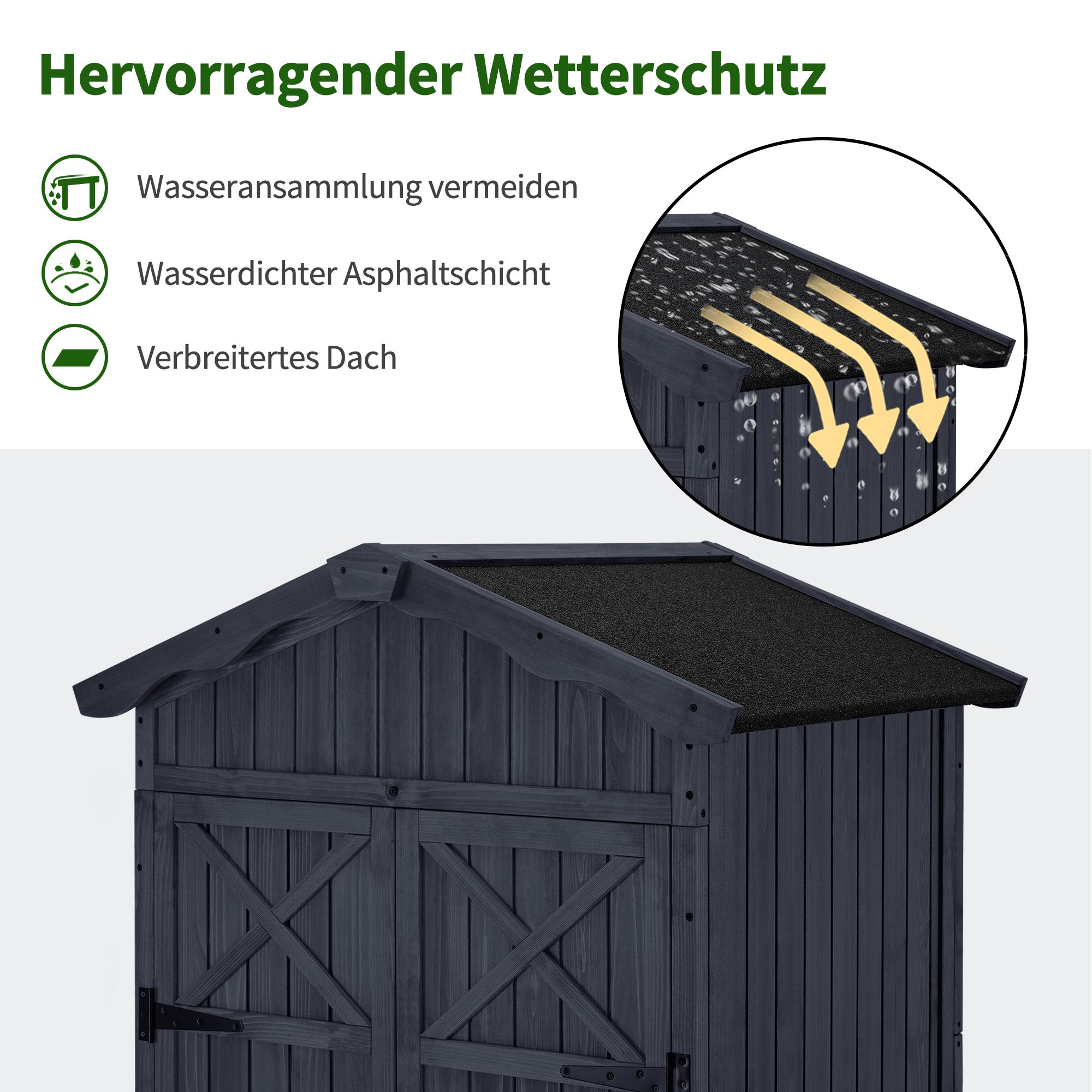 M MCombo Gartenschrank Gartenhuis Hout Weerbestendig, Outdoor Waterdichte Kast met Bodem, voor Buiten Balkon Terras, Opbergkast met 2 Verplaatsbare Planken 74×99×193 cm, 1165 (Antracietgrijs)