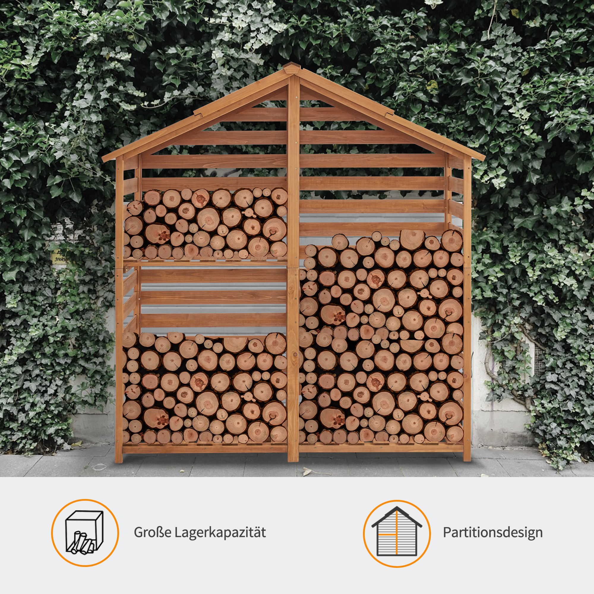 M MCombo Houten Rek, Buiten Haardhout Rek met Achterwand, Houten Onderstand met Waterdichte Dekking, 1202/1200/1213