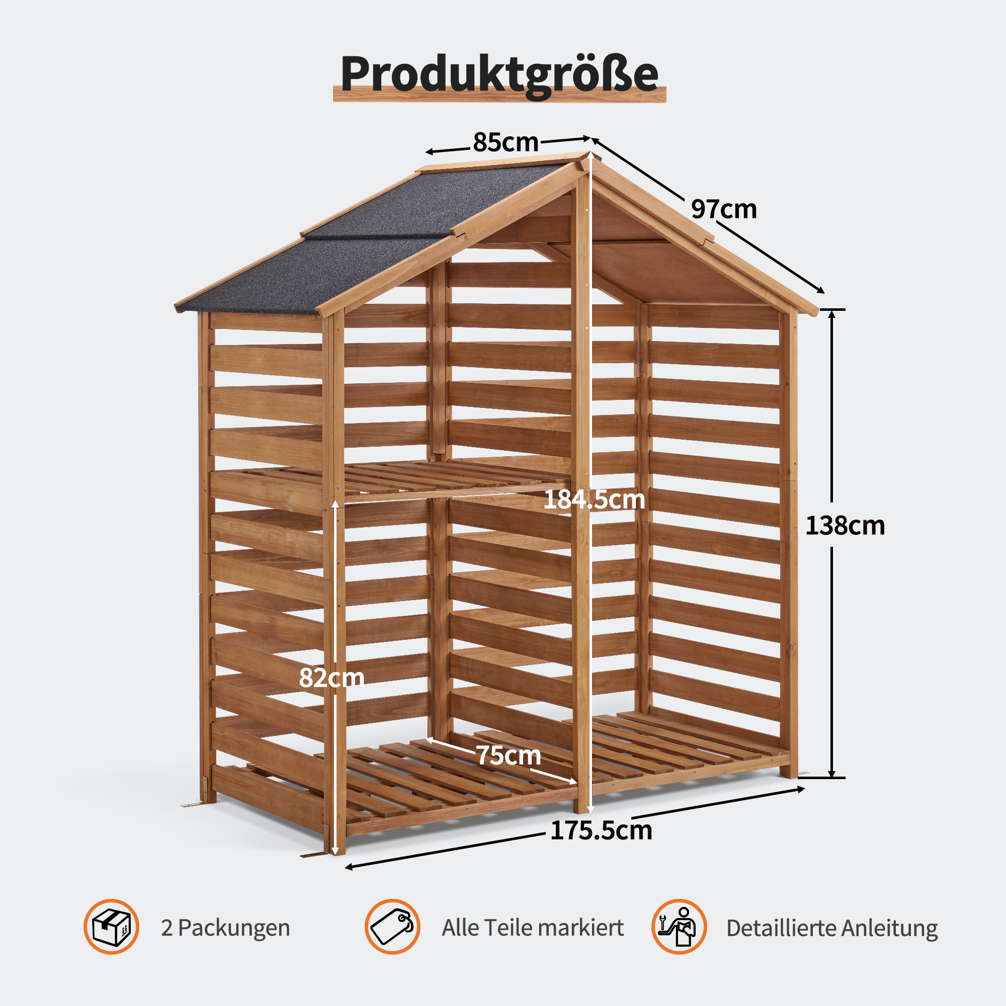 M MCombo Houten Rek, Buiten Haardhout Rek met Achterwand, Houten Onderstand met Waterdichte Dekking, 1202/1200/1213