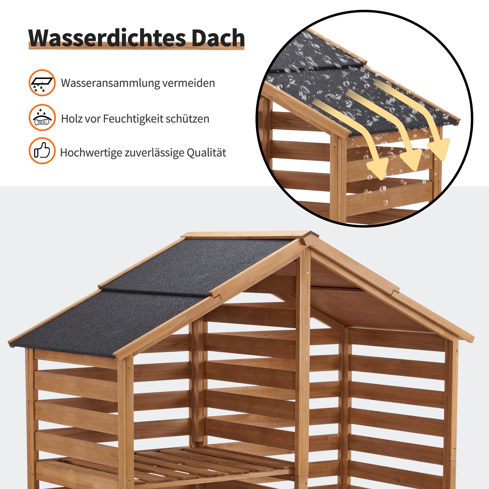 M MCombo Houten Rek, Buiten Haardhout Rek met Achterwand, Houten Onderstand met Waterdichte Dekking, 1202/1200/1213