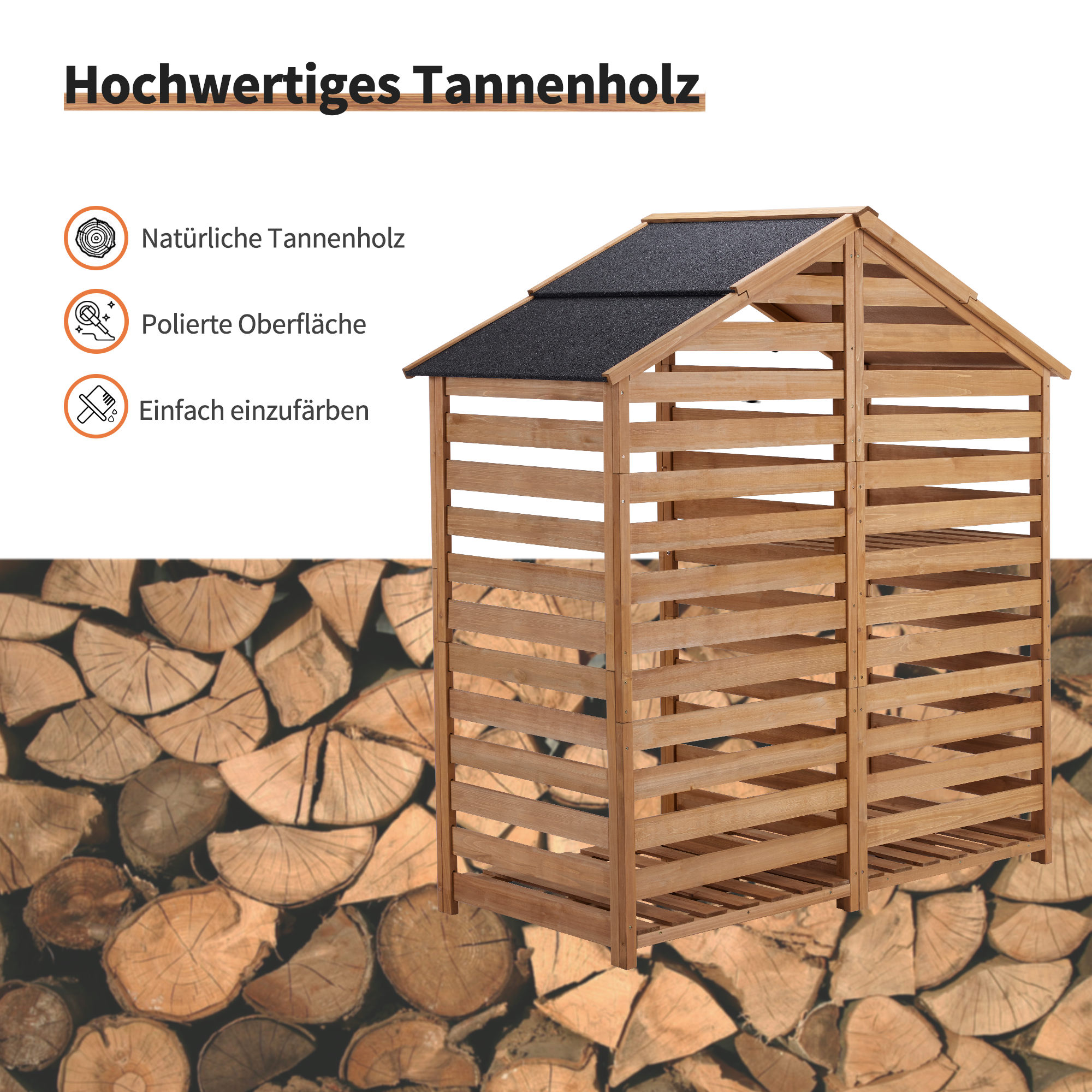 M MCombo Houten Rek, Buiten Haardhout Rek met Achterwand, Houten Onderstand met Waterdichte Dekking, 1202/1200/1213