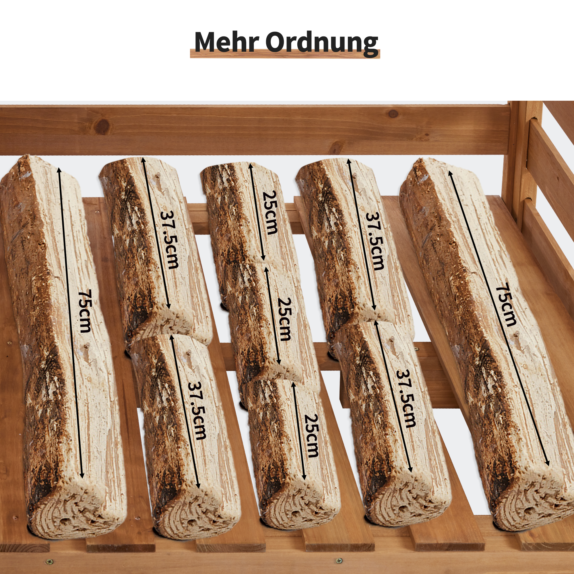 M MCombo Houten Rek, Buiten Haardhout Rek met Achterwand, Houten Onderstand met Waterdichte Dekking, 1202/1200/1213