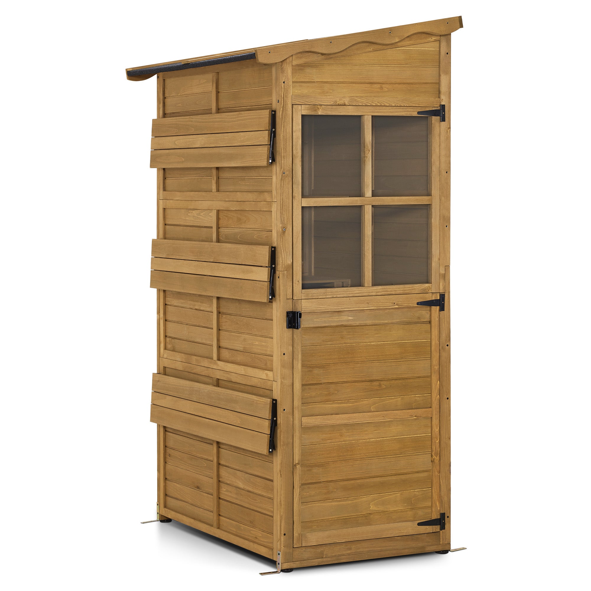 MCombo  Casetta da giardino in legno, resistente alle intemperie, ripostiglio esterno, cabina porta attrezzi, per esterni, balcone e patio, con 3 ripiani fissi, 120×86×201 cm, 1753 (Naturale)