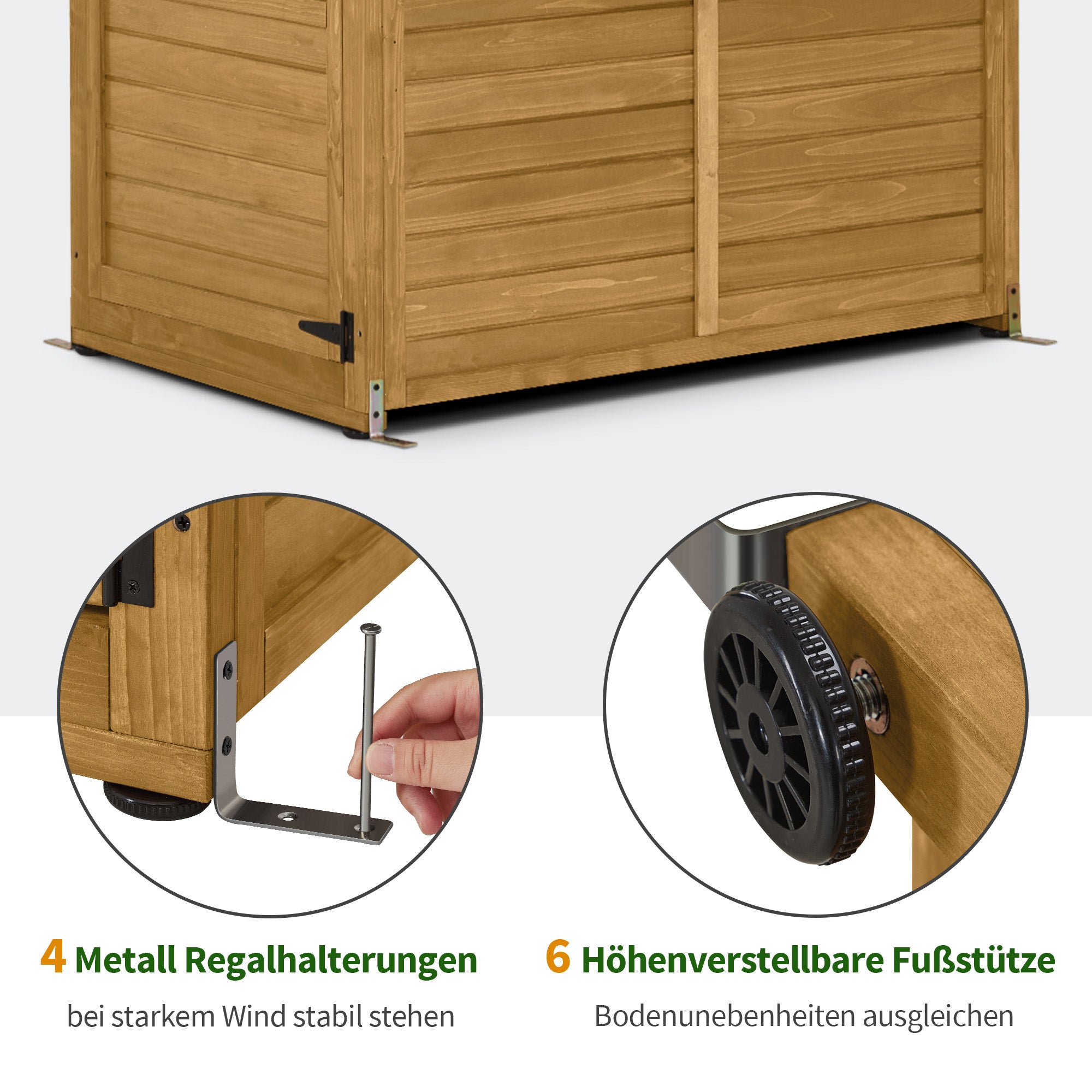 MCombo  Casetta da giardino in legno, resistente alle intemperie, ripostiglio esterno, cabina porta attrezzi, per esterni, balcone e patio, con 3 ripiani fissi, 120×86×201 cm, 1753 (Naturale)
