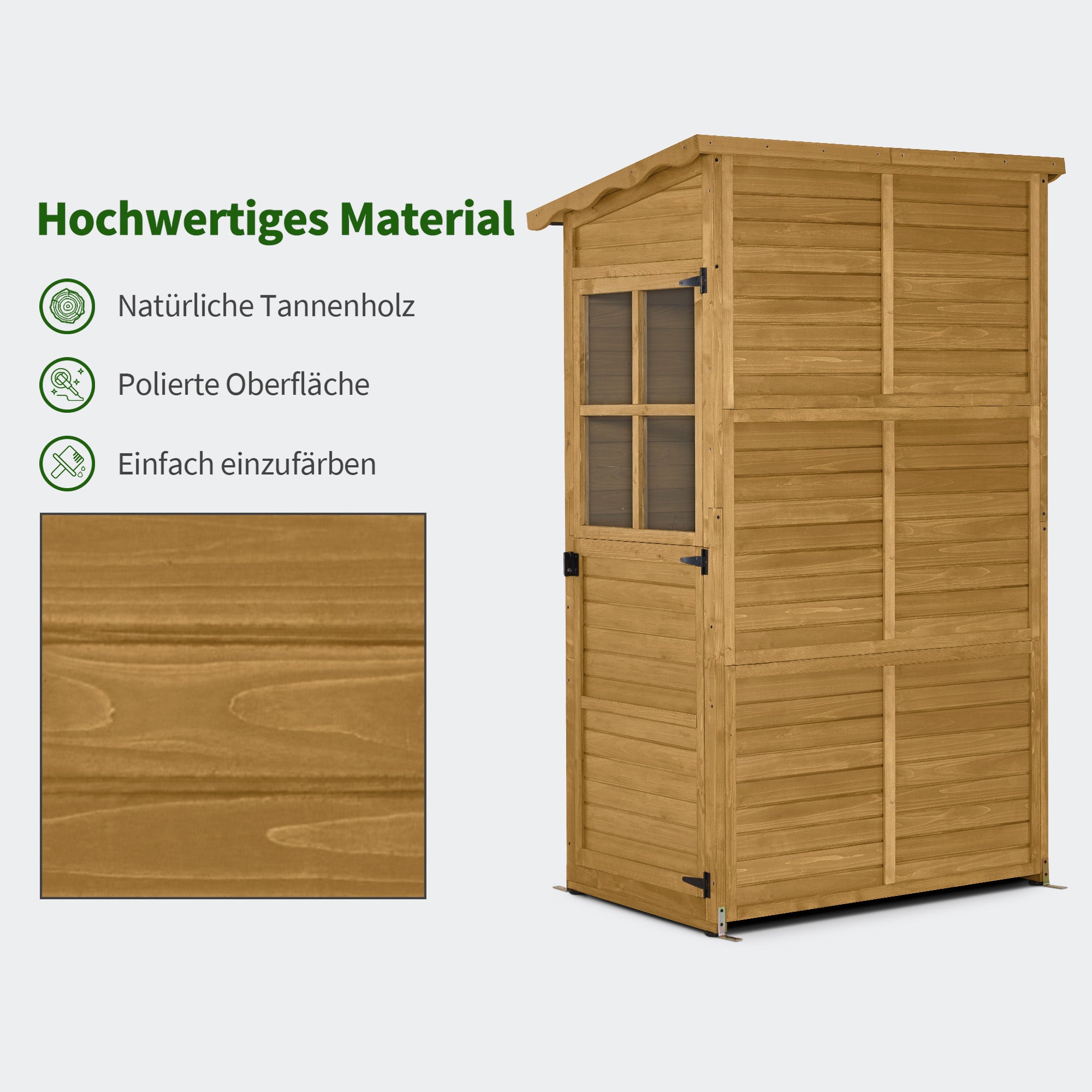 MCombo  Casetta da giardino in legno, resistente alle intemperie, ripostiglio esterno, cabina porta attrezzi, per esterni, balcone e patio, con 3 ripiani fissi, 120×86×201 cm, 1753 (Naturale)