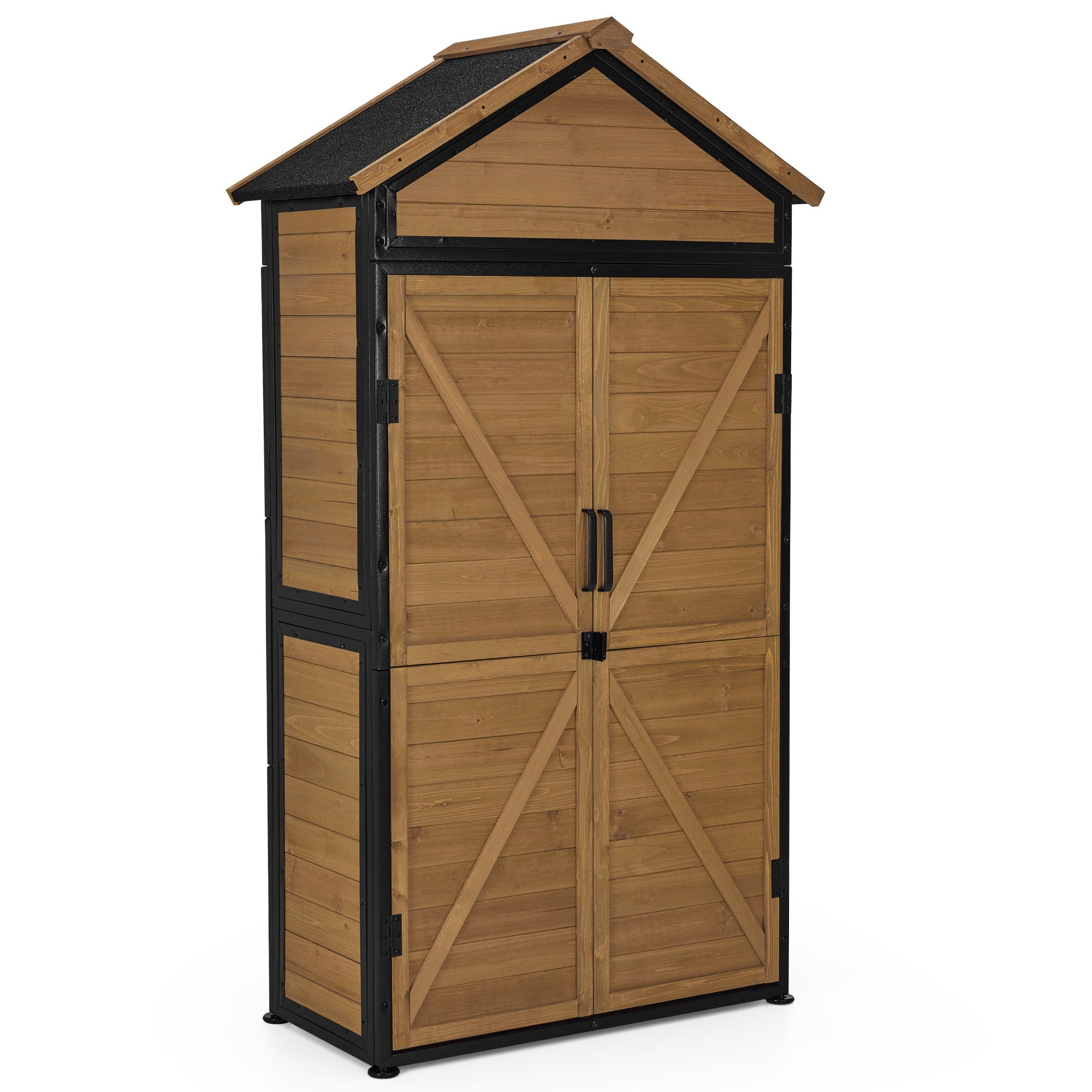 MCombo  Casetta da giardino, struttura in legno e metallo, resistente alle intemperie, ripostiglio esterno per giardino, patio, con 2 ripiani mobili, 45×90×165 cm, 2736