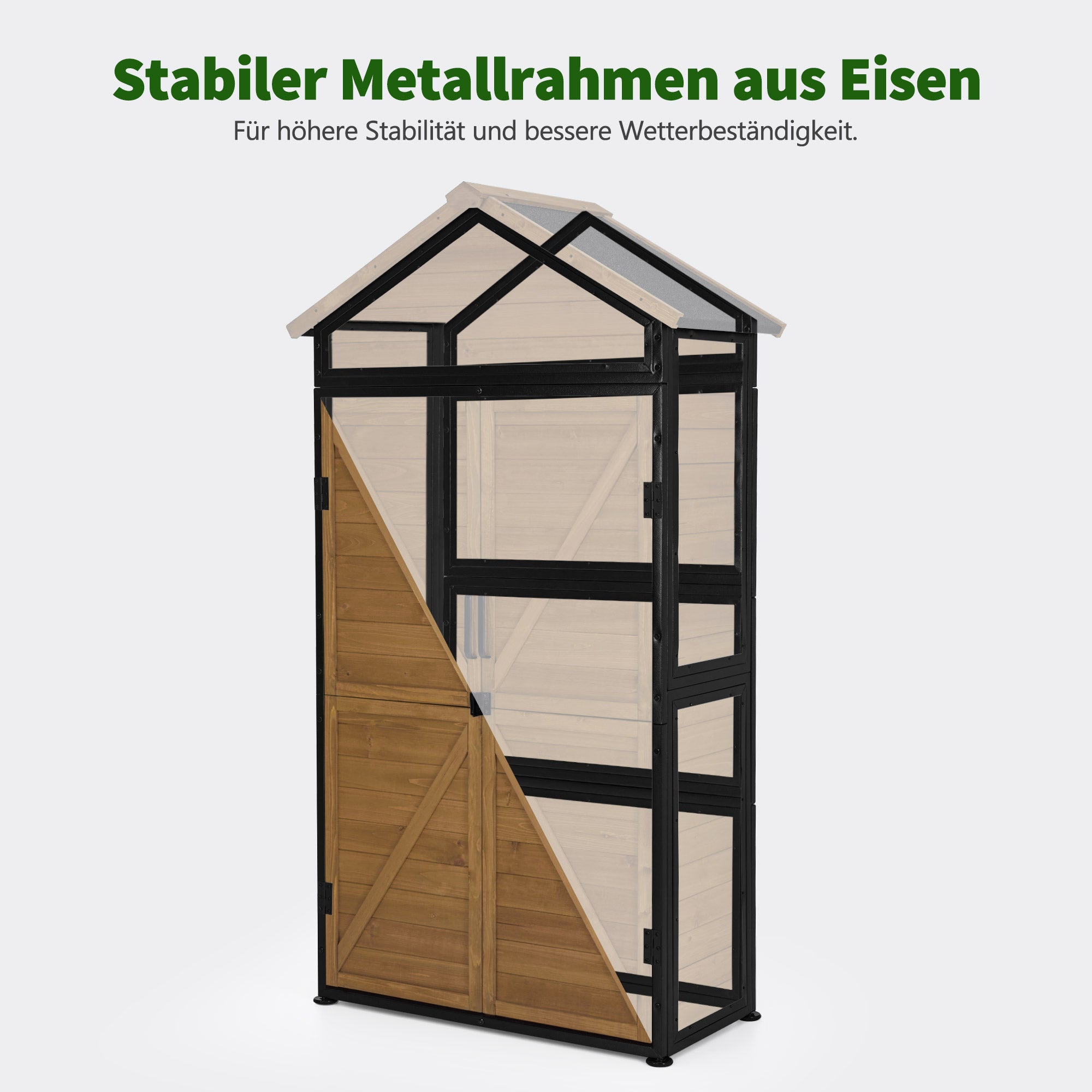 MCombo  Casetta da giardino, struttura in legno e metallo, resistente alle intemperie, ripostiglio esterno per giardino, patio, con 2 ripiani mobili, 45×90×165 cm, 2736