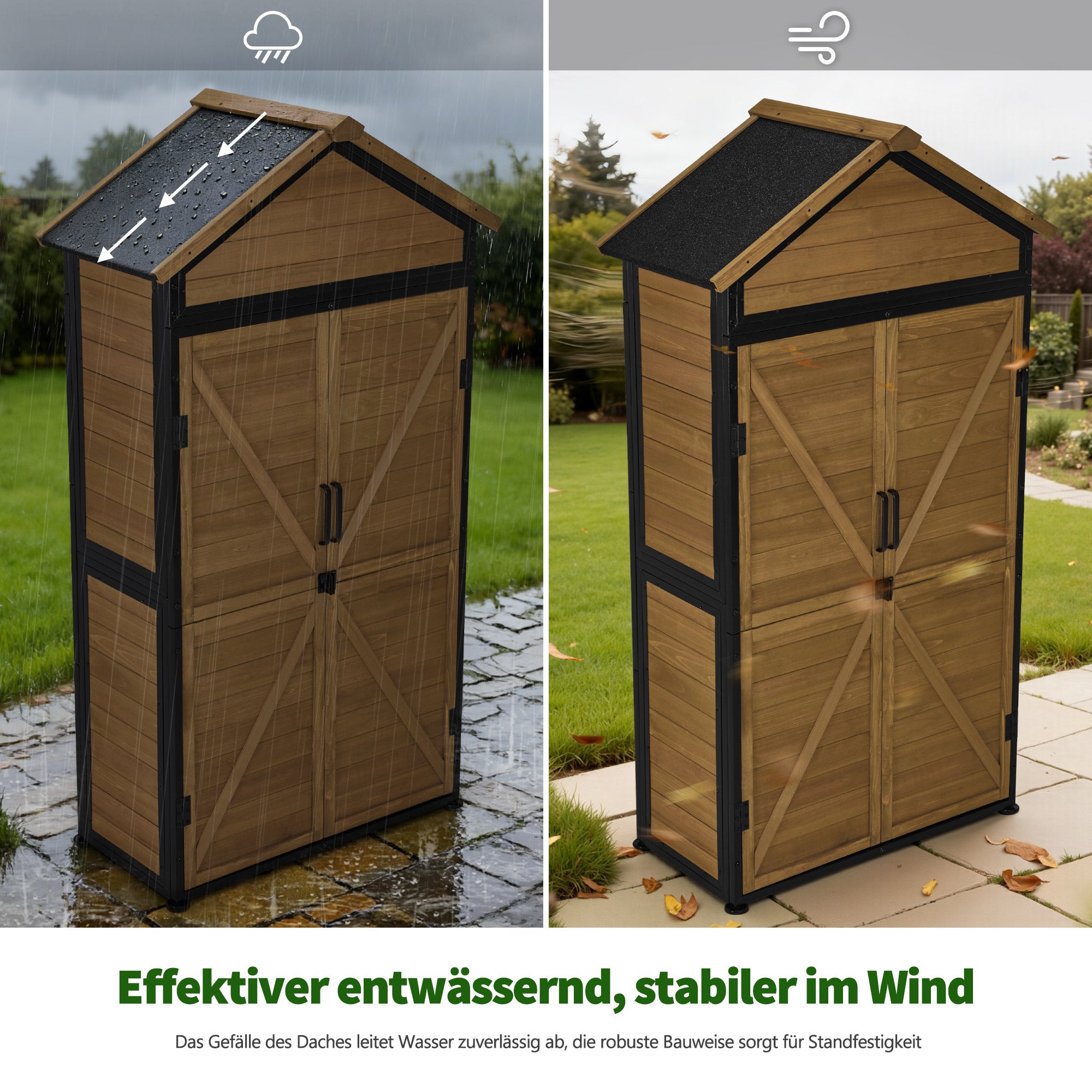 MCombo  Casetta da giardino, struttura in legno e metallo, resistente alle intemperie, ripostiglio esterno per giardino, patio, con 2 ripiani mobili, 45×90×165 cm, 2736