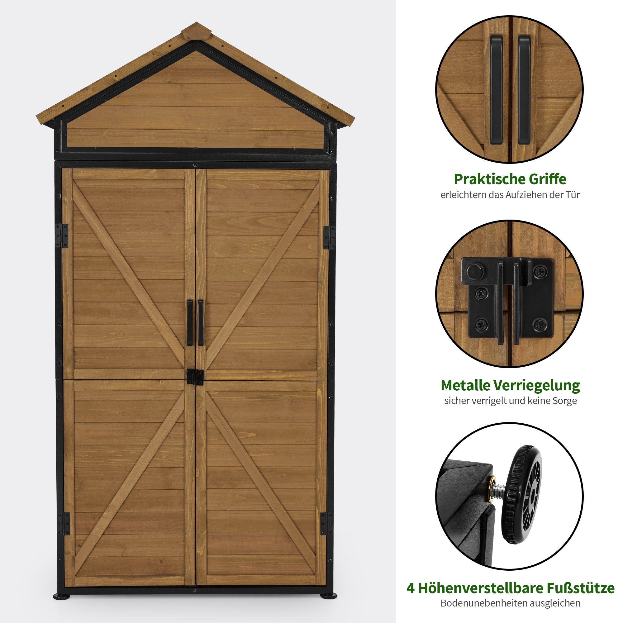 MCombo  Casetta da giardino, struttura in legno e metallo, resistente alle intemperie, ripostiglio esterno per giardino, patio, con 2 ripiani mobili, 45×90×165 cm, 2736