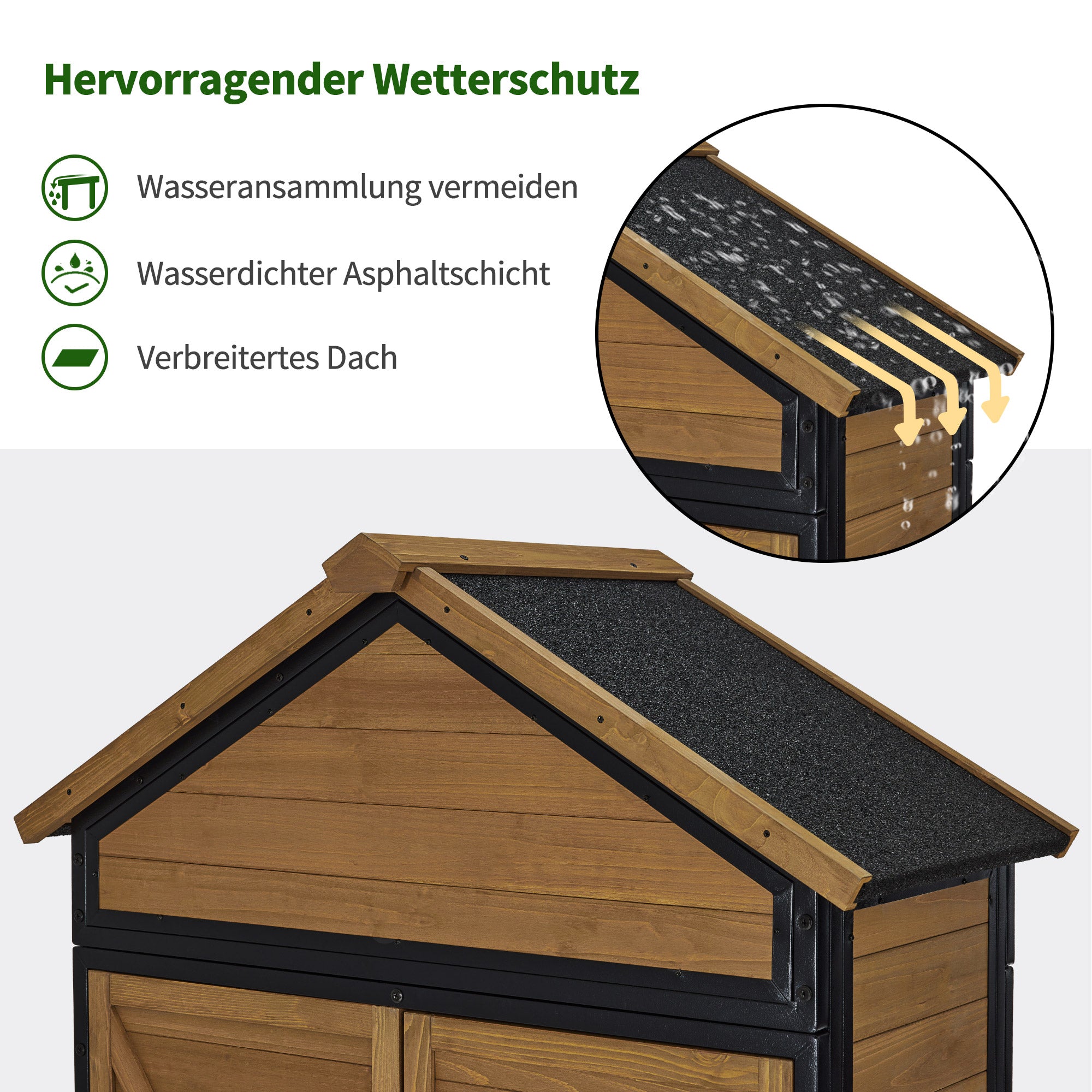 MCombo  Casetta da giardino, struttura in legno e metallo, resistente alle intemperie, ripostiglio esterno per giardino, patio, con 2 ripiani mobili, 45×90×165 cm, 2736