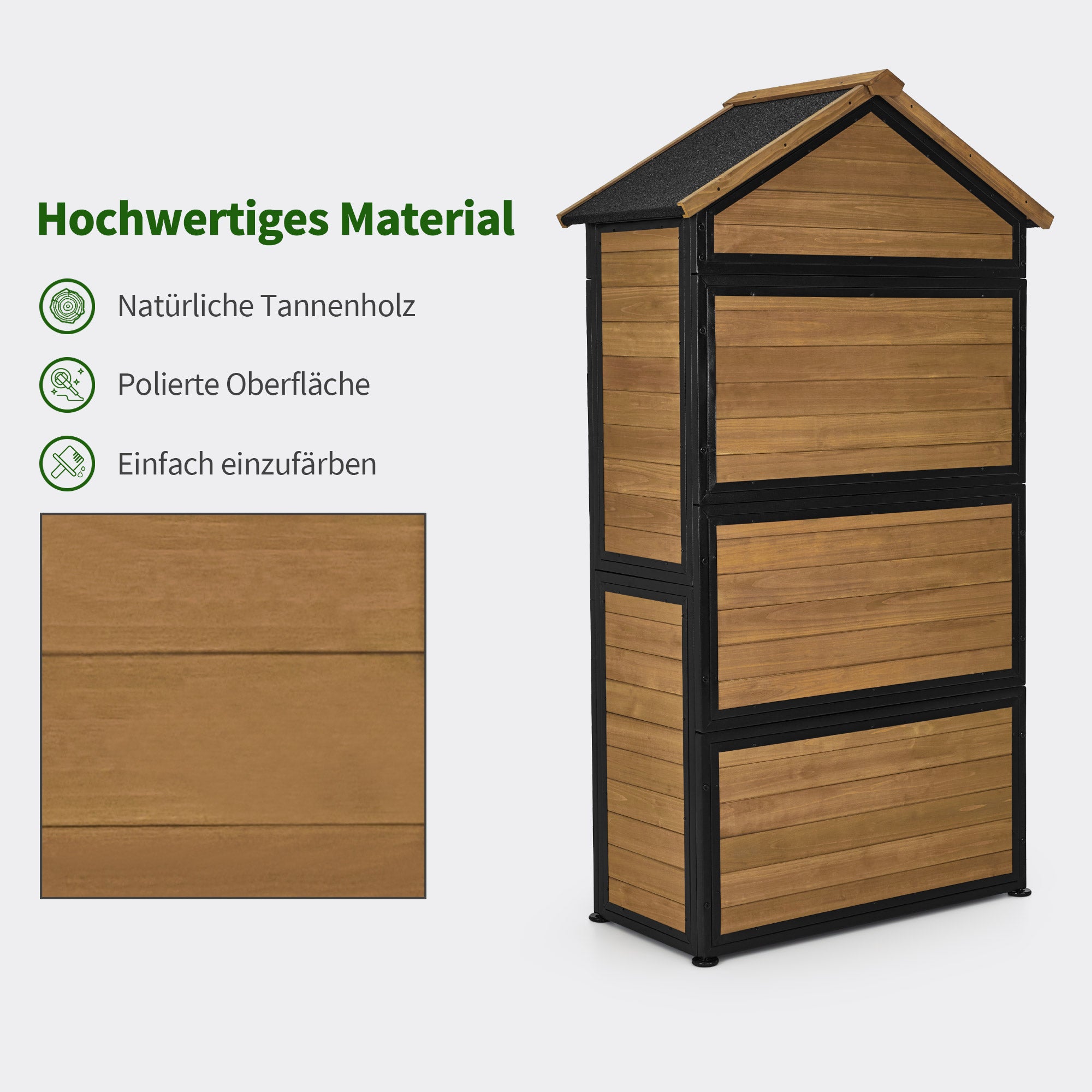MCombo  Casetta da giardino, struttura in legno e metallo, resistente alle intemperie, ripostiglio esterno per giardino, patio, con 2 ripiani mobili, 45×90×165 cm, 2736