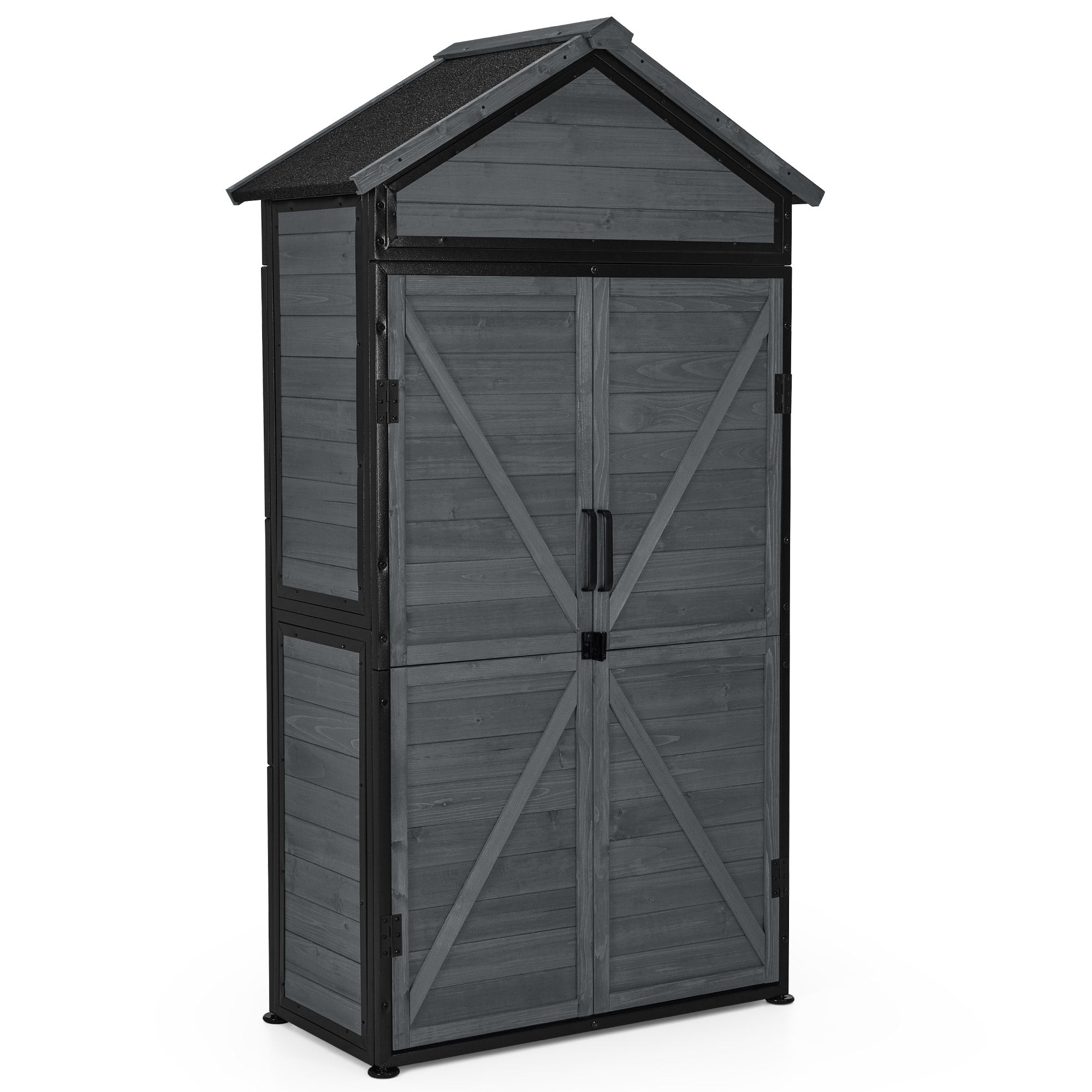MCombo  Casetta da giardino, struttura in legno e metallo, resistente alle intemperie, ripostiglio esterno per giardino, patio, con 2 ripiani mobili, 45×90×165 cm, 2736