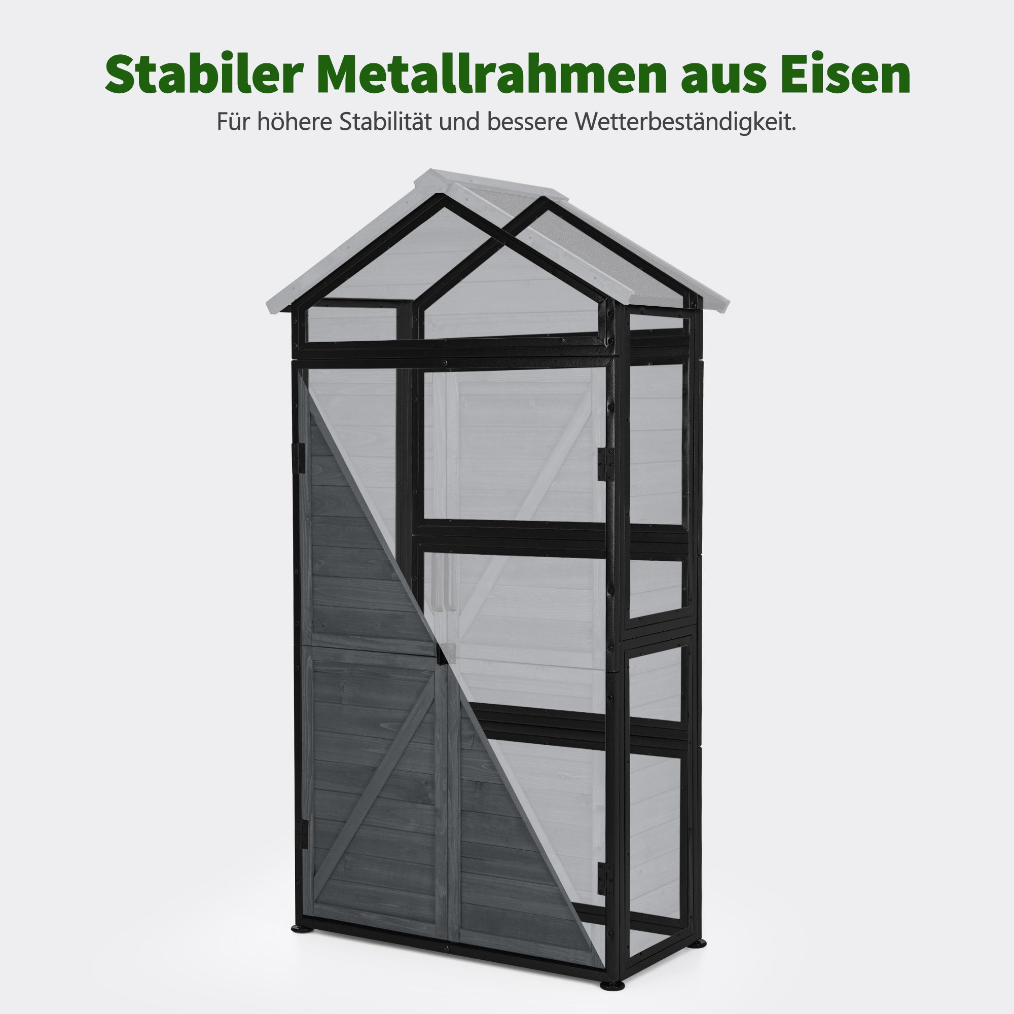MCombo  Casetta da giardino, struttura in legno e metallo, resistente alle intemperie, ripostiglio esterno per giardino, patio, con 2 ripiani mobili, 45×90×165 cm, 2736