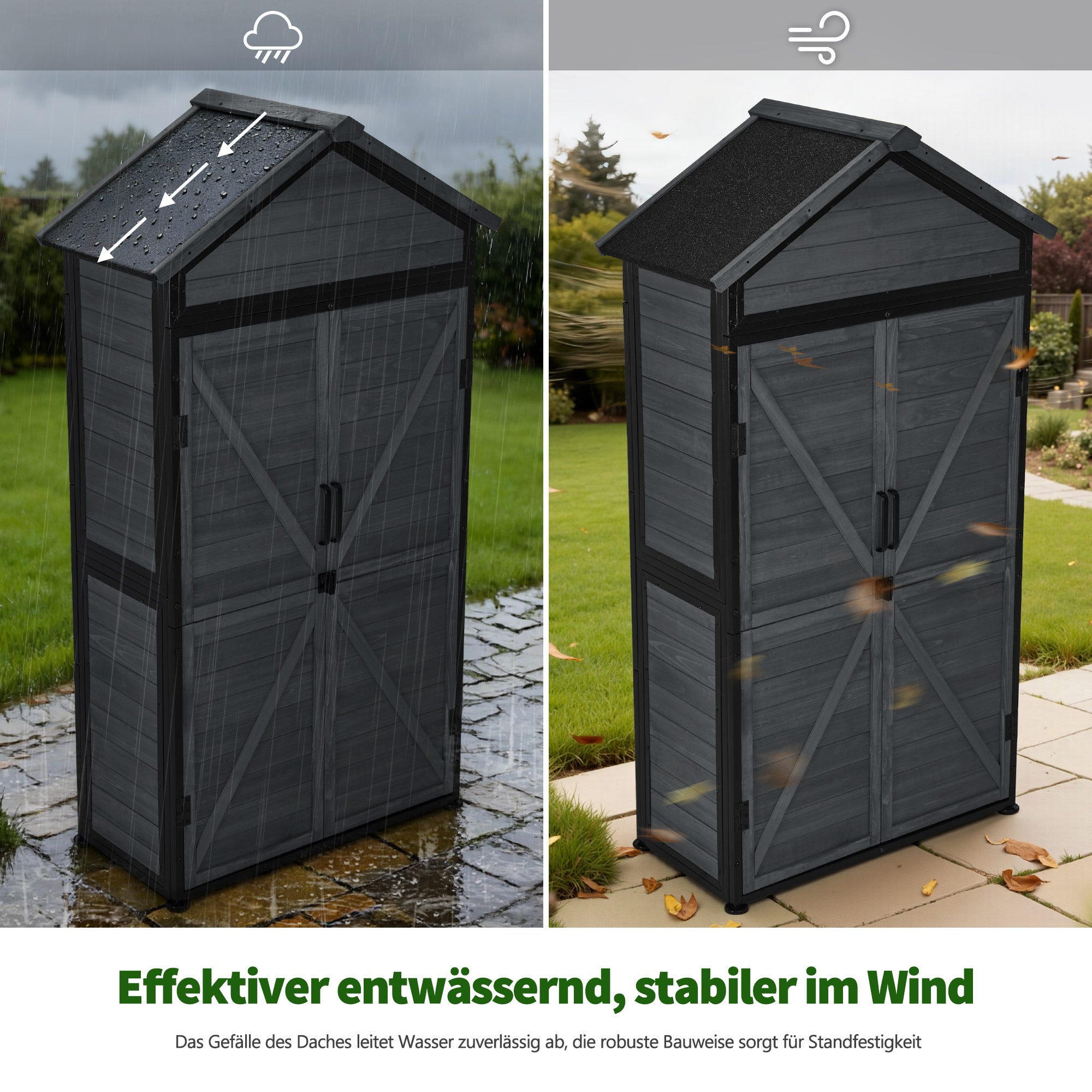 MCombo  Casetta da giardino, struttura in legno e metallo, resistente alle intemperie, ripostiglio esterno per giardino, patio, con 2 ripiani mobili, 45×90×165 cm, 2736