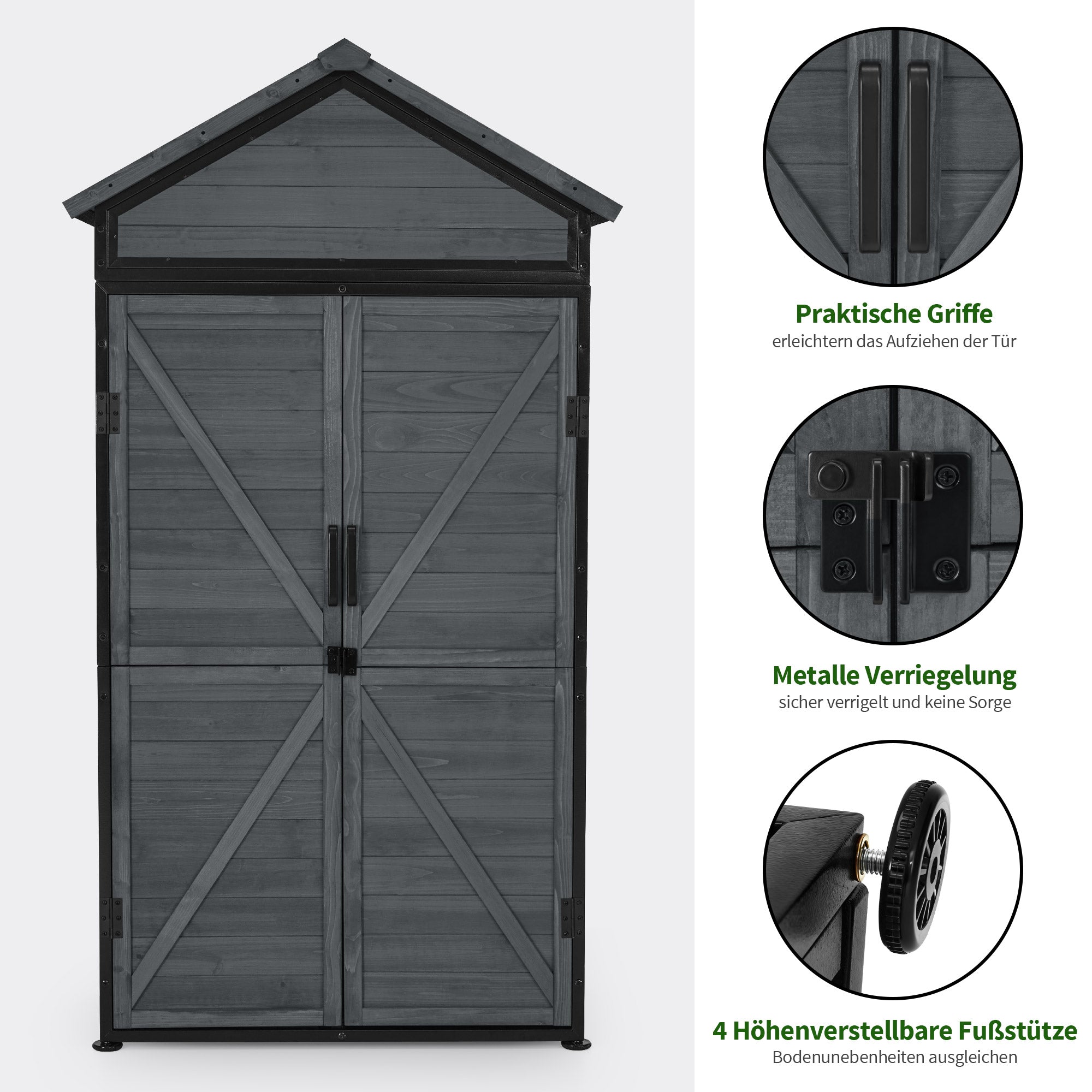 MCombo  Casetta da giardino, struttura in legno e metallo, resistente alle intemperie, ripostiglio esterno per giardino, patio, con 2 ripiani mobili, 45×90×165 cm, 2736