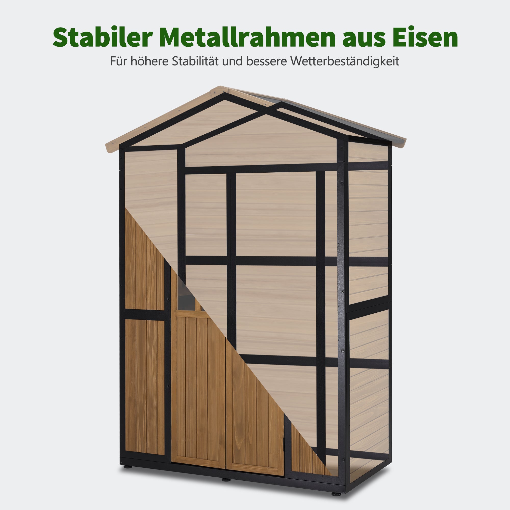 M MCombo Gartenschrank Holz Metgallgestell met 6 planken, gereedschapschuur weerbestendig, tuinhuis buiten waterdicht, opbergkast voor buiten, tuin & terras, 2749 (Natuur)