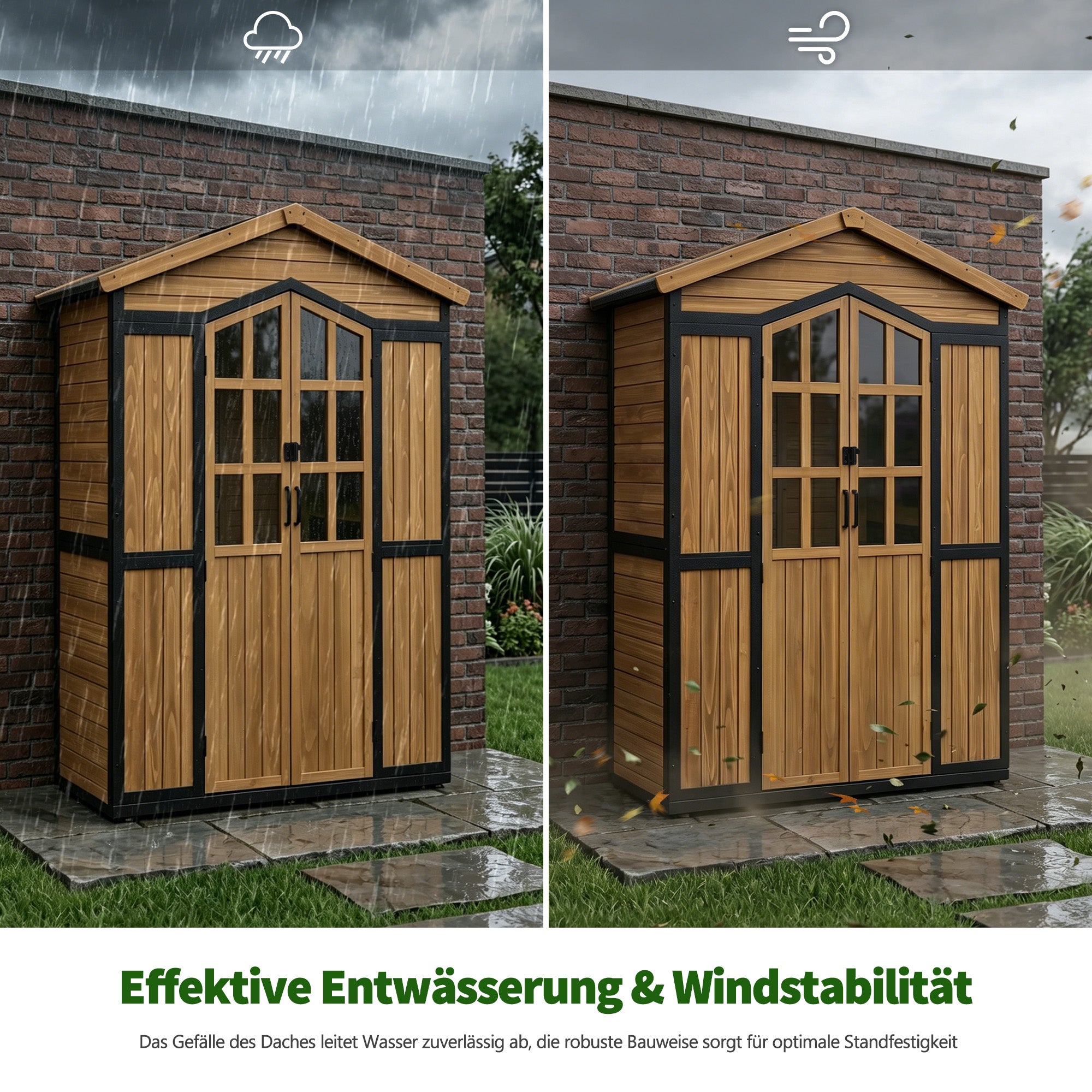 M MCombo Gartenschrank Holz Metgallgestell met 6 planken, gereedschapschuur weerbestendig, tuinhuis buiten waterdicht, opbergkast voor buiten, tuin & terras, 2749 (Natuur)