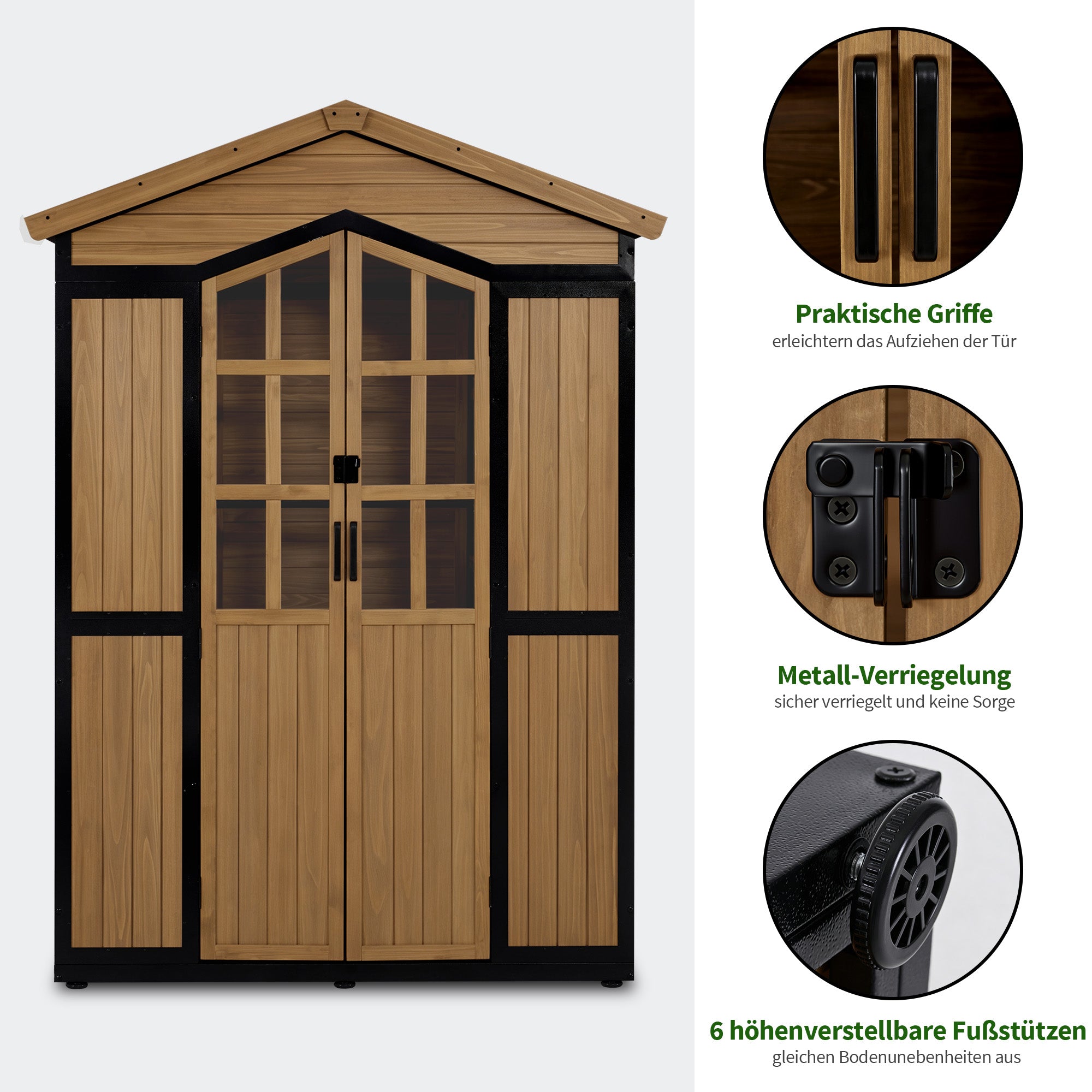 M MCombo Gartenschrank Holz Metgallgestell met 6 planken, gereedschapschuur weerbestendig, tuinhuis buiten waterdicht, opbergkast voor buiten, tuin & terras, 2749 (Natuur)