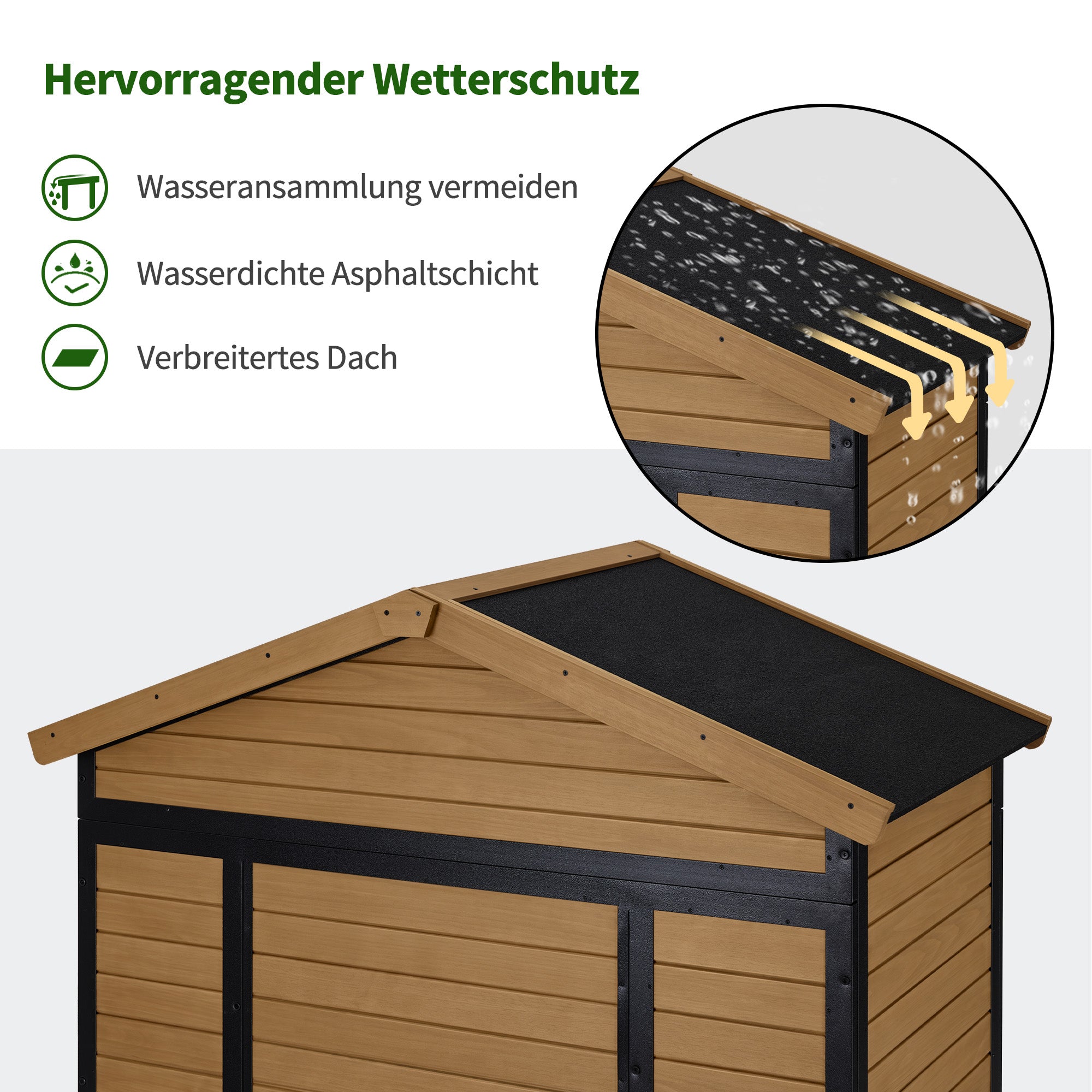 M MCombo Gartenschrank Holz Metgallgestell met 6 planken, gereedschapschuur weerbestendig, tuinhuis buiten waterdicht, opbergkast voor buiten, tuin & terras, 2749 (Natuur)