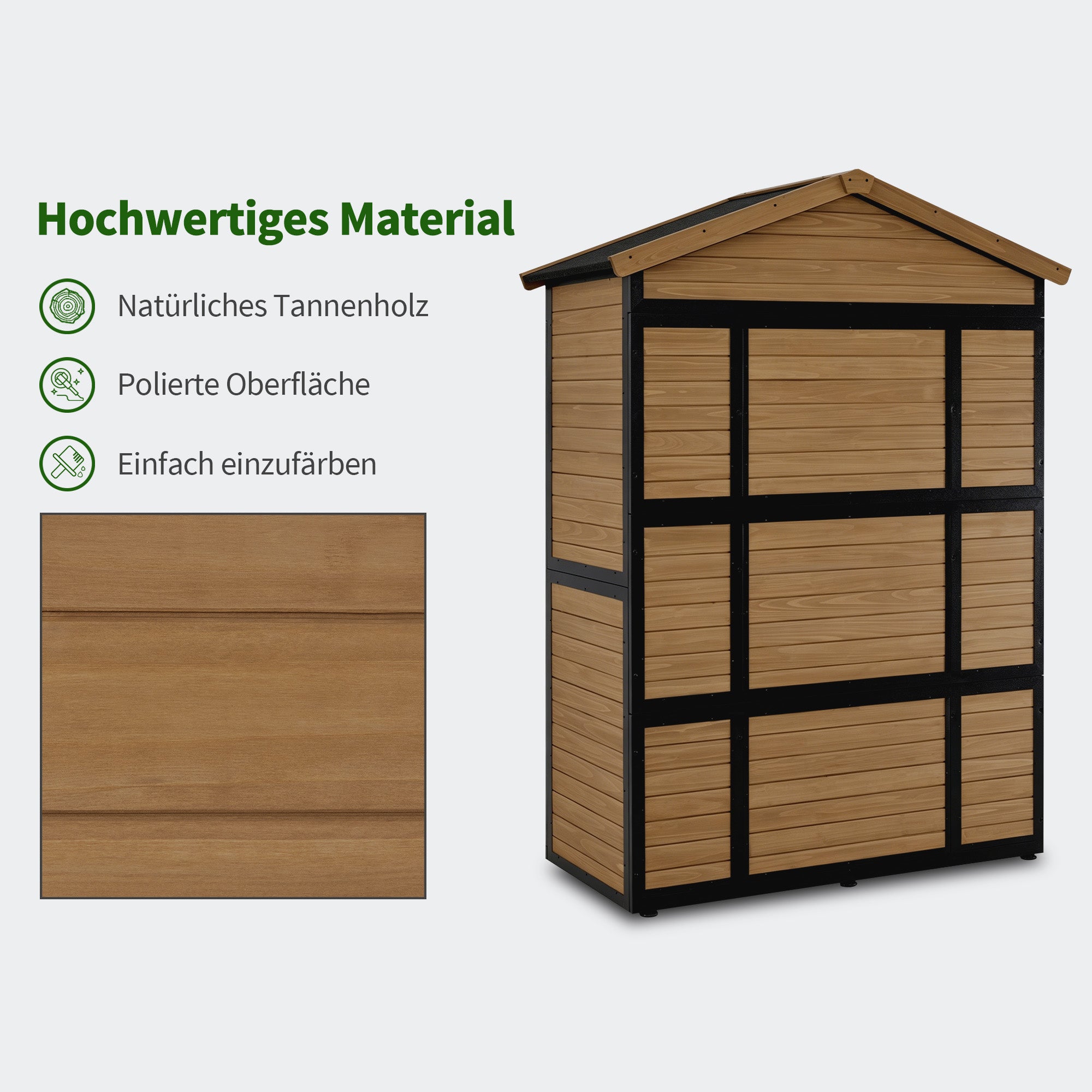 M MCombo Gartenschrank Holz Metgallgestell met 6 planken, gereedschapschuur weerbestendig, tuinhuis buiten waterdicht, opbergkast voor buiten, tuin & terras, 2749 (Natuur)