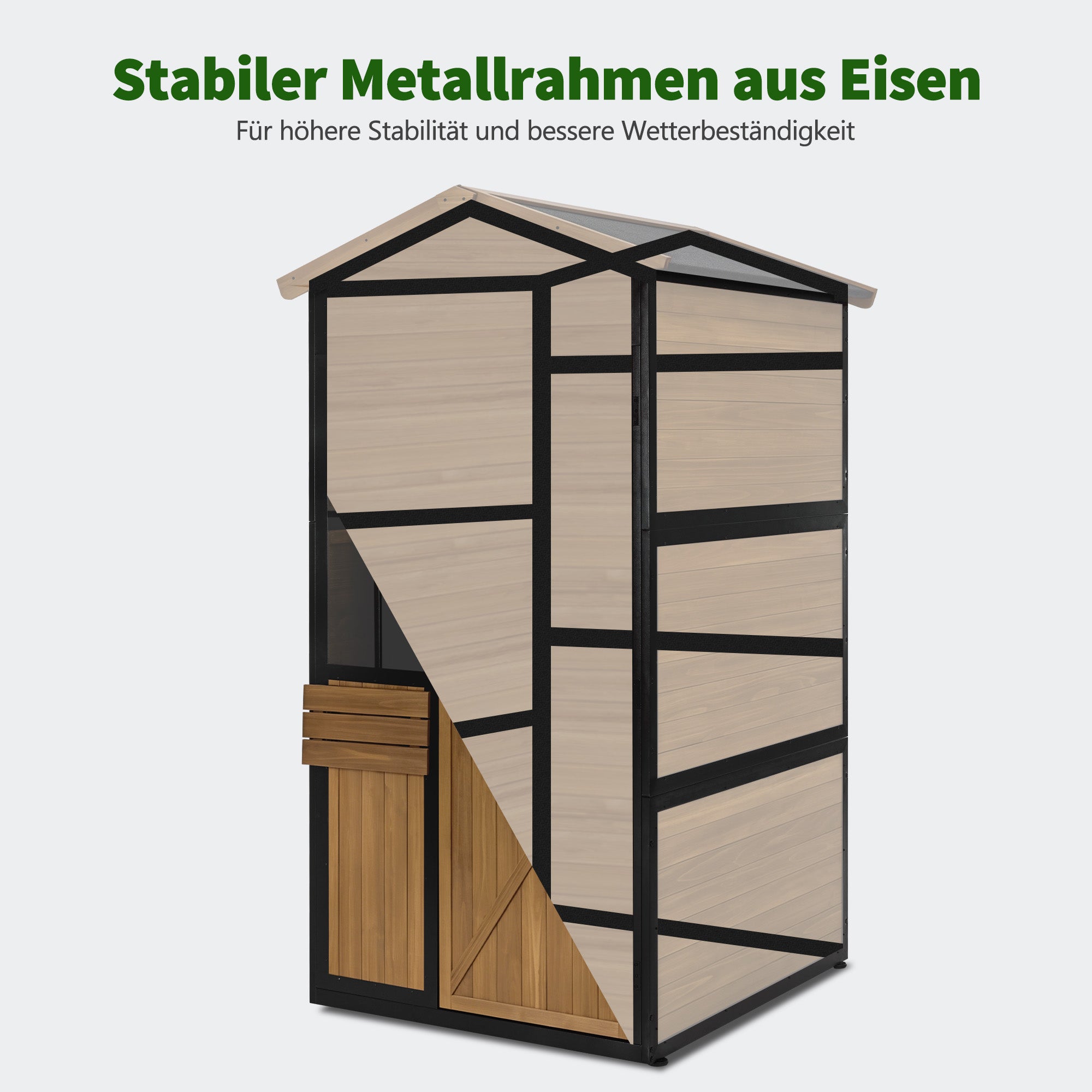 M MCombo Gartenschrank van hout met metalen frame en 3 planken, weerbestendige gereedschuur, tuinhuis voor buiten, waterdicht, opbergkast voor buiten, tuin & terras, 2750 (Natuurlijk)
