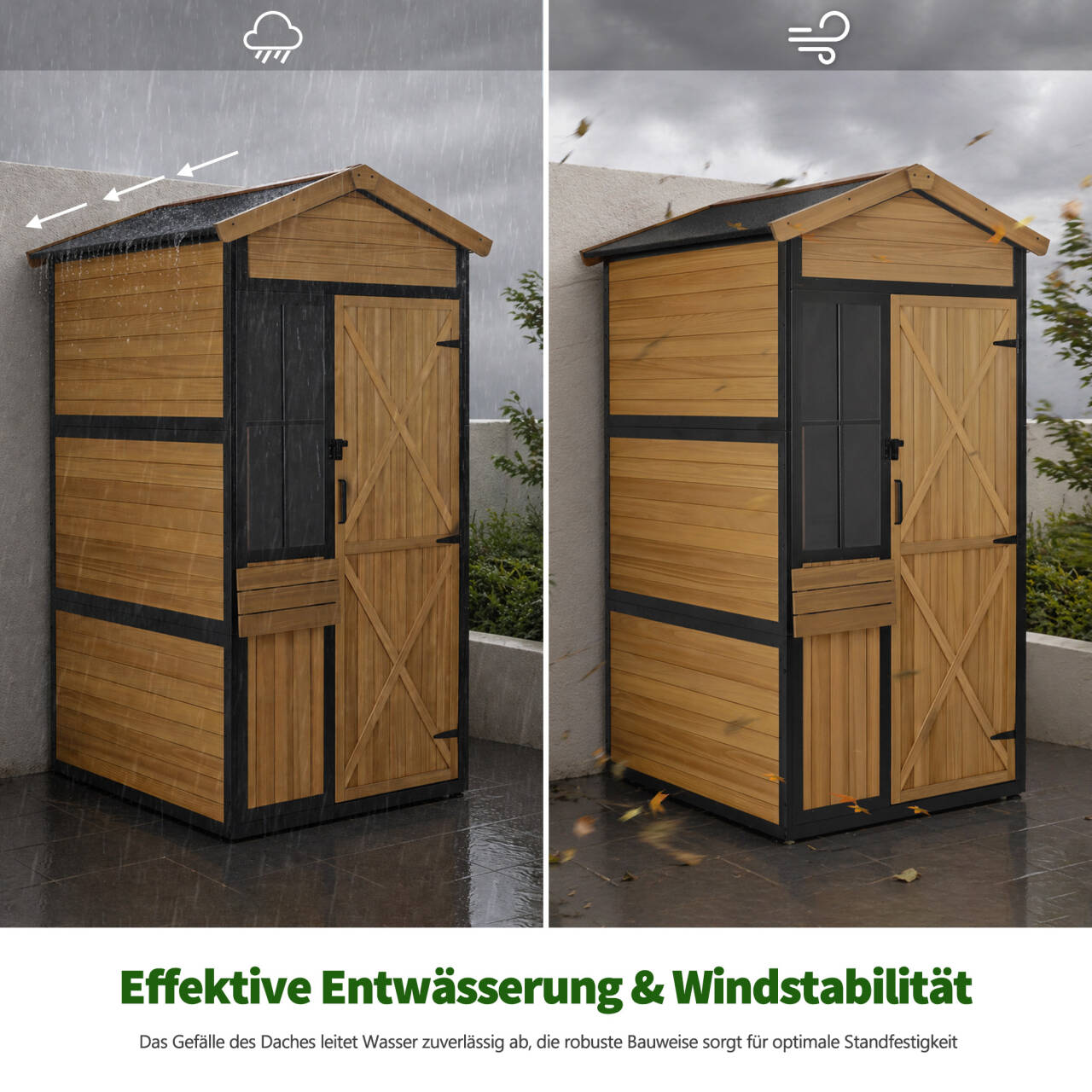 M MCombo Gartenschrank van hout met metalen frame en 3 planken, weerbestendige gereedschuur, tuinhuis voor buiten, waterdicht, opbergkast voor buiten, tuin & terras, 2750 (Natuurlijk)