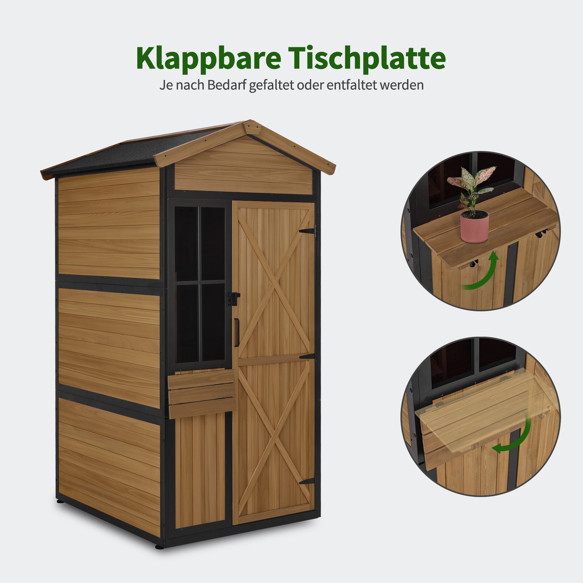 M MCombo Gartenschrank van hout met metalen frame en 3 planken, weerbestendige gereedschuur, tuinhuis voor buiten, waterdicht, opbergkast voor buiten, tuin & terras, 2750 (Natuurlijk)