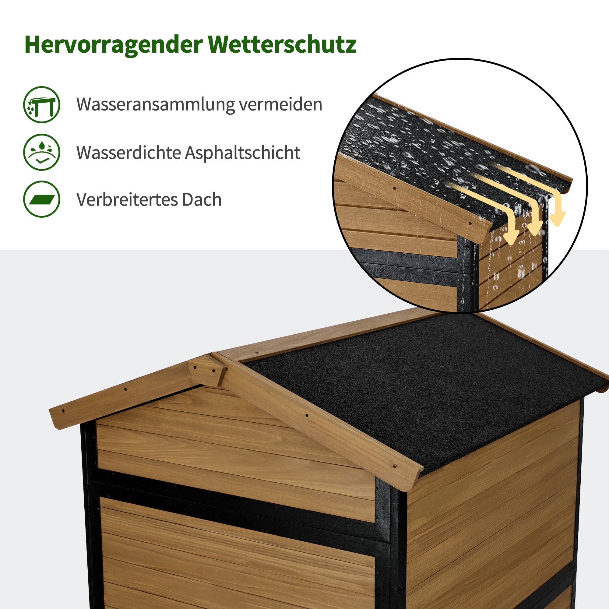 M MCombo Gartenschrank van hout met metalen frame en 3 planken, weerbestendige gereedschuur, tuinhuis voor buiten, waterdicht, opbergkast voor buiten, tuin & terras, 2750 (Natuurlijk)