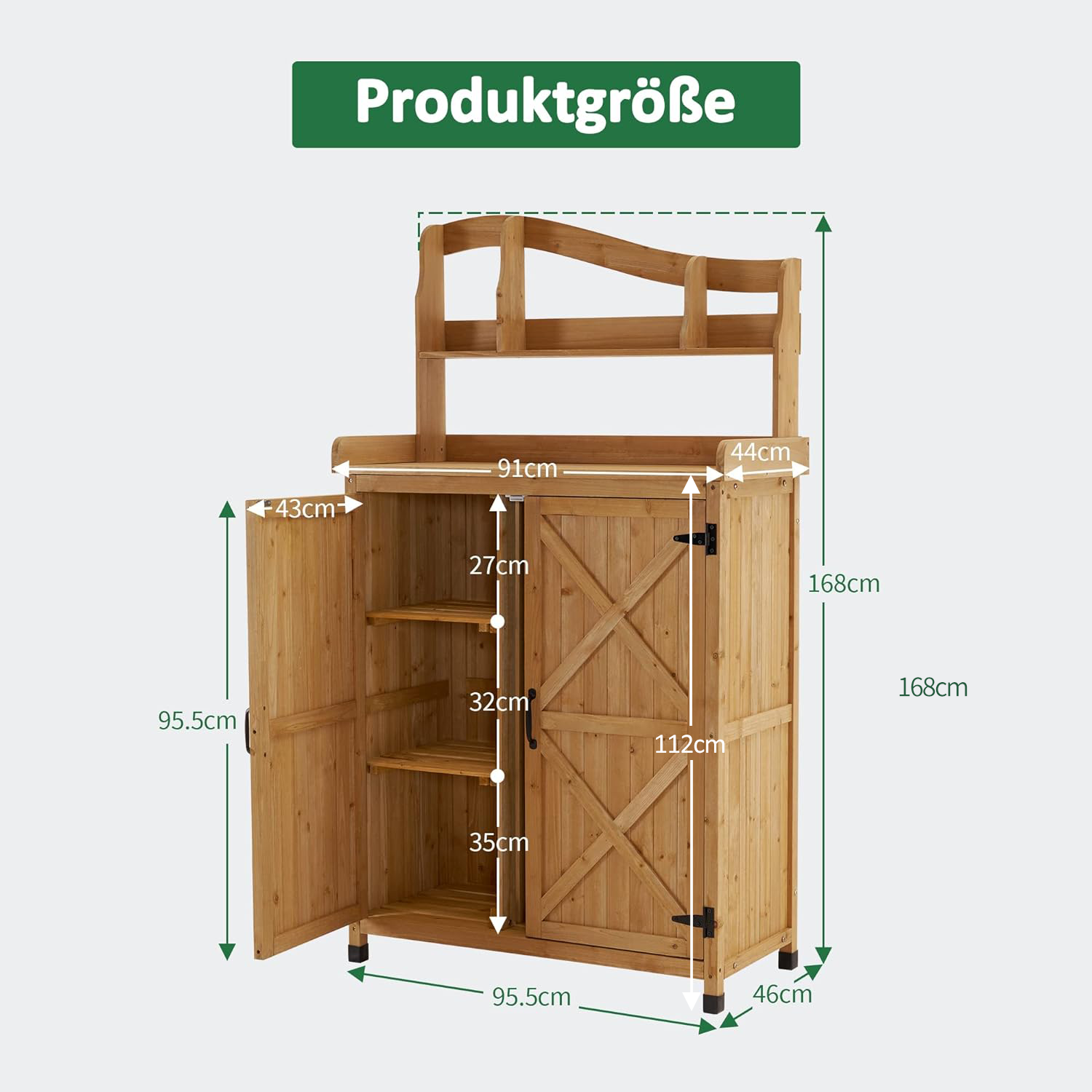 MCombo Banco da giardinaggio in legno per esterni resistente alle intemperie – tavolo per piante e fiori con piano di lavoro – per giardino, balcone e patio – Naturale – 0439