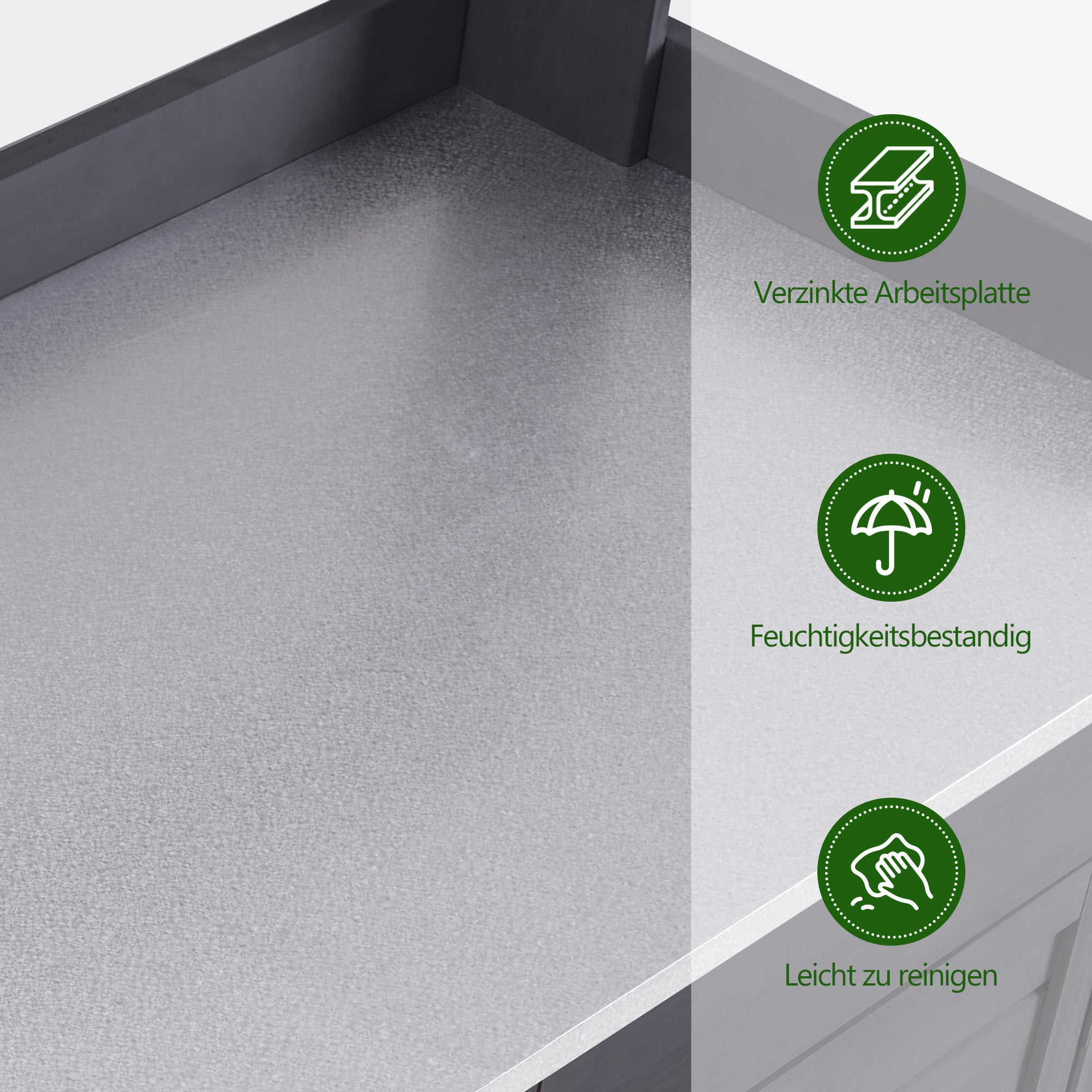 M MCombo Pflanztisch met lade, opbergruimte, verzinkte werkblad & kast, weerbestendige tuintafel met 3 haken, bloementafel van massief hout voor tuin, balkon & terras, 48 x 112 x 126 cm, 0440