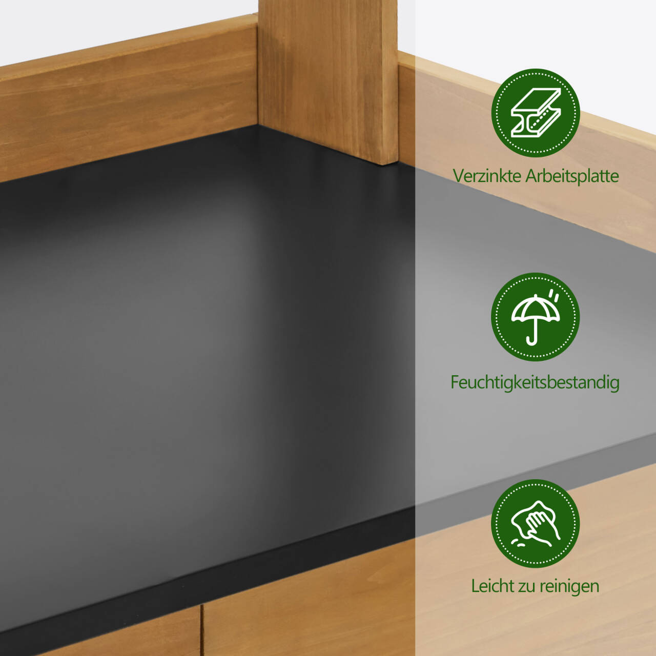 M MCombo Pflanztisch met lade, opbergruimte, verzinkte werkblad & kast, weerbestendige tuintafel met 3 haken, bloementafel van massief hout voor tuin, balkon & terras, 47 x 111 x 127 cm, 2049 (Natuur)