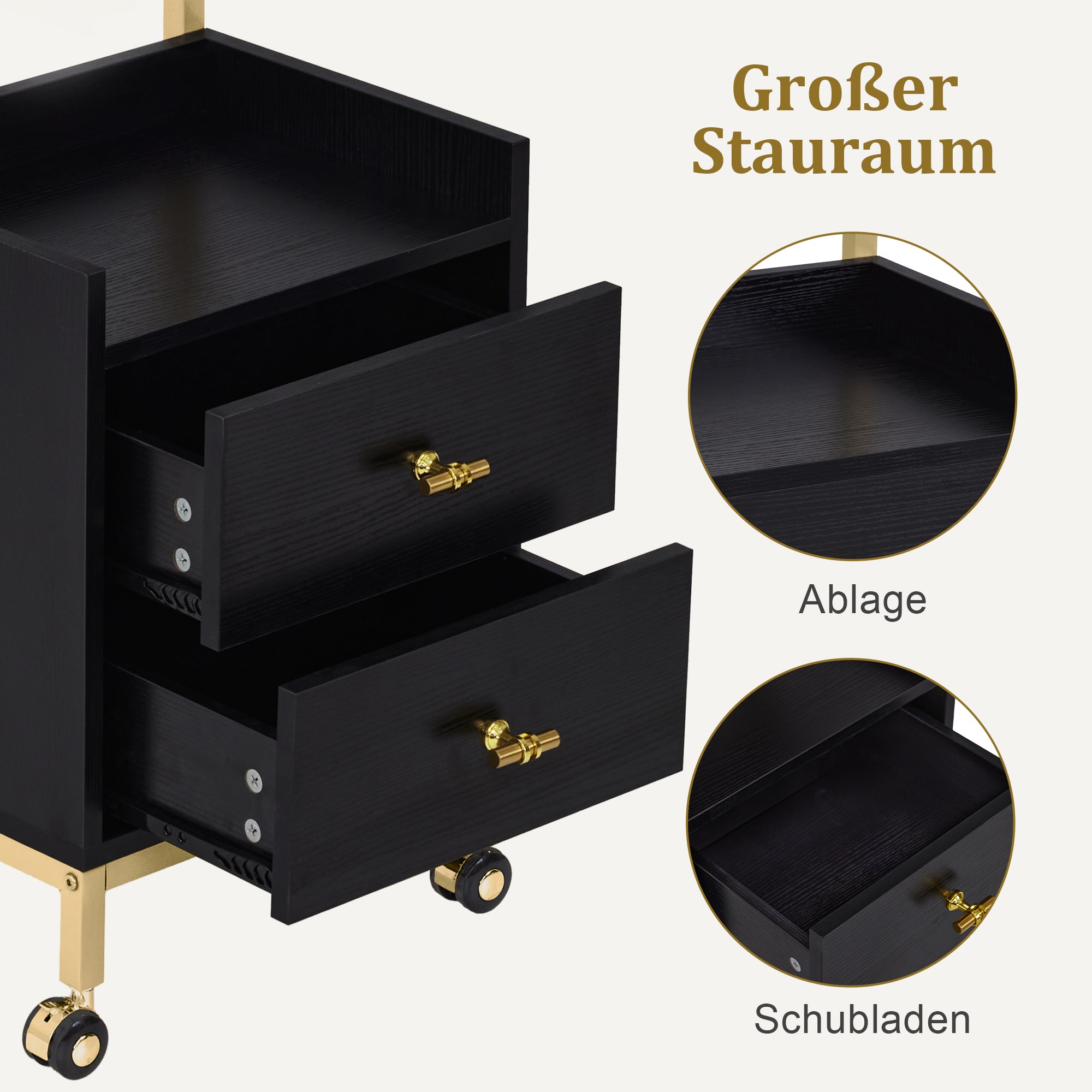 MCombo Carrello con ruote e 2 cassetti, carrello di servizio con 2 ripiani, carrello da lavoro moderno per bagno e soggiorno, 32x37x87 cm, 0029