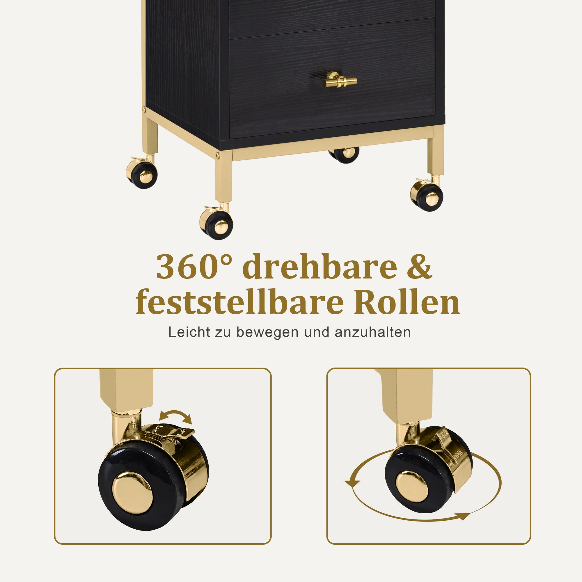 MCombo Carrello con ruote e 2 cassetti, carrello di servizio con 2 ripiani, carrello da lavoro moderno per bagno e soggiorno, 32x37x87 cm, 0029