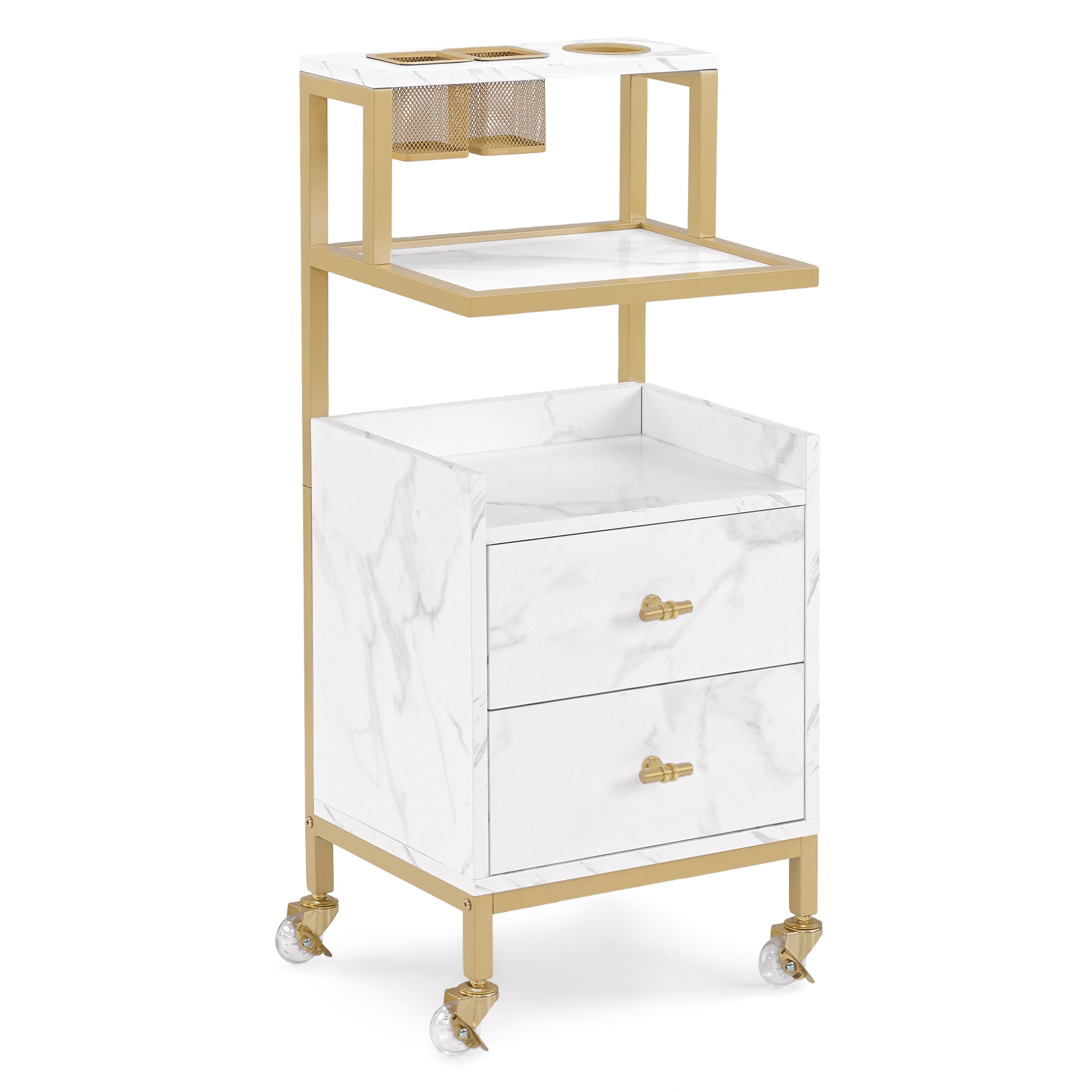 MCombo Carrello con ruote e 2 cassetti, carrello di servizio con 2 ripiani, carrello da lavoro moderno per bagno e soggiorno, 32x37x87 cm, 0029