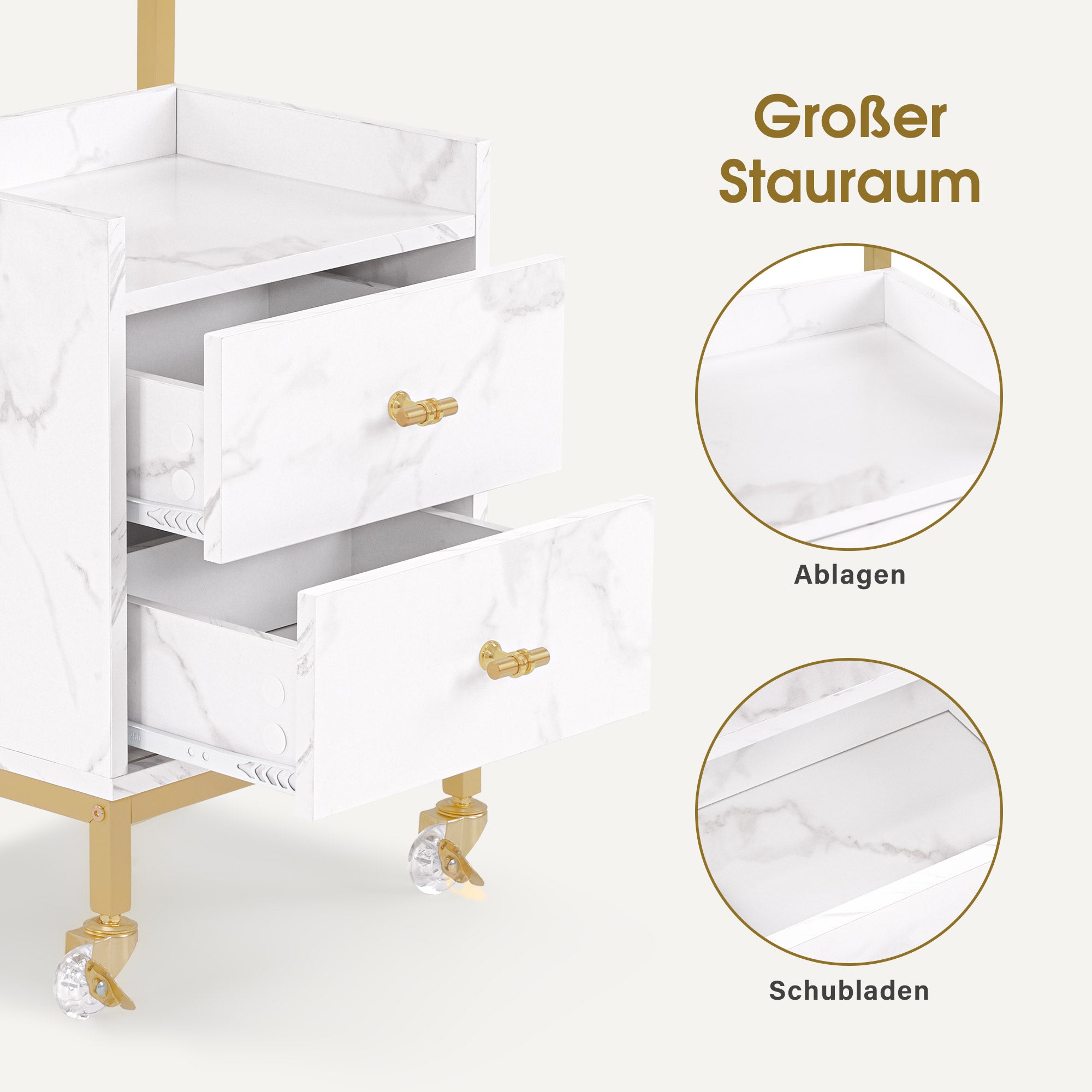 MCombo Carrello con ruote e 2 cassetti, carrello di servizio con 2 ripiani, carrello da lavoro moderno per bagno e soggiorno, 32x37x87 cm, 0029