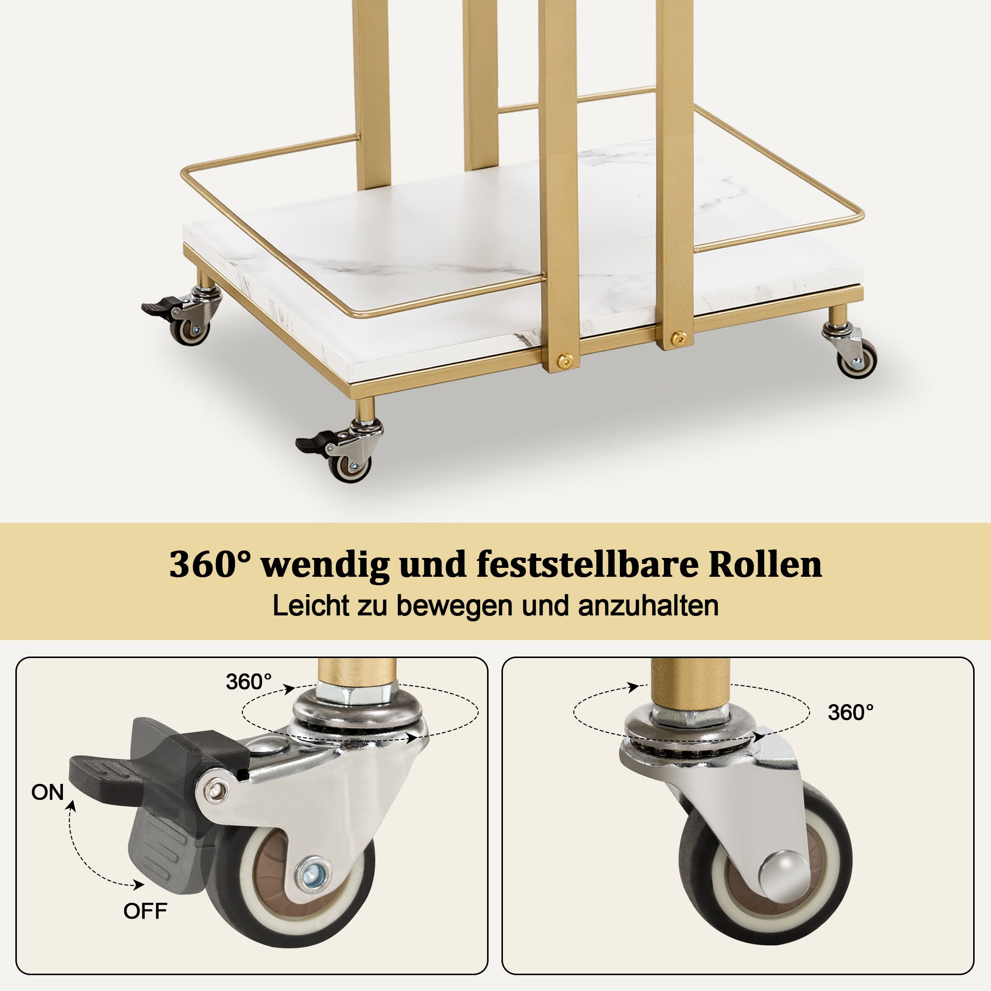 M MCombo Servierwagen met wielen, keukenwagen barwagen met metalen frame, moderne rollwagen multifunctionele wagen met 3 niveaus, voor keuken, badkamer, woonkamer, kantoor, 33*43*75cm, 0033