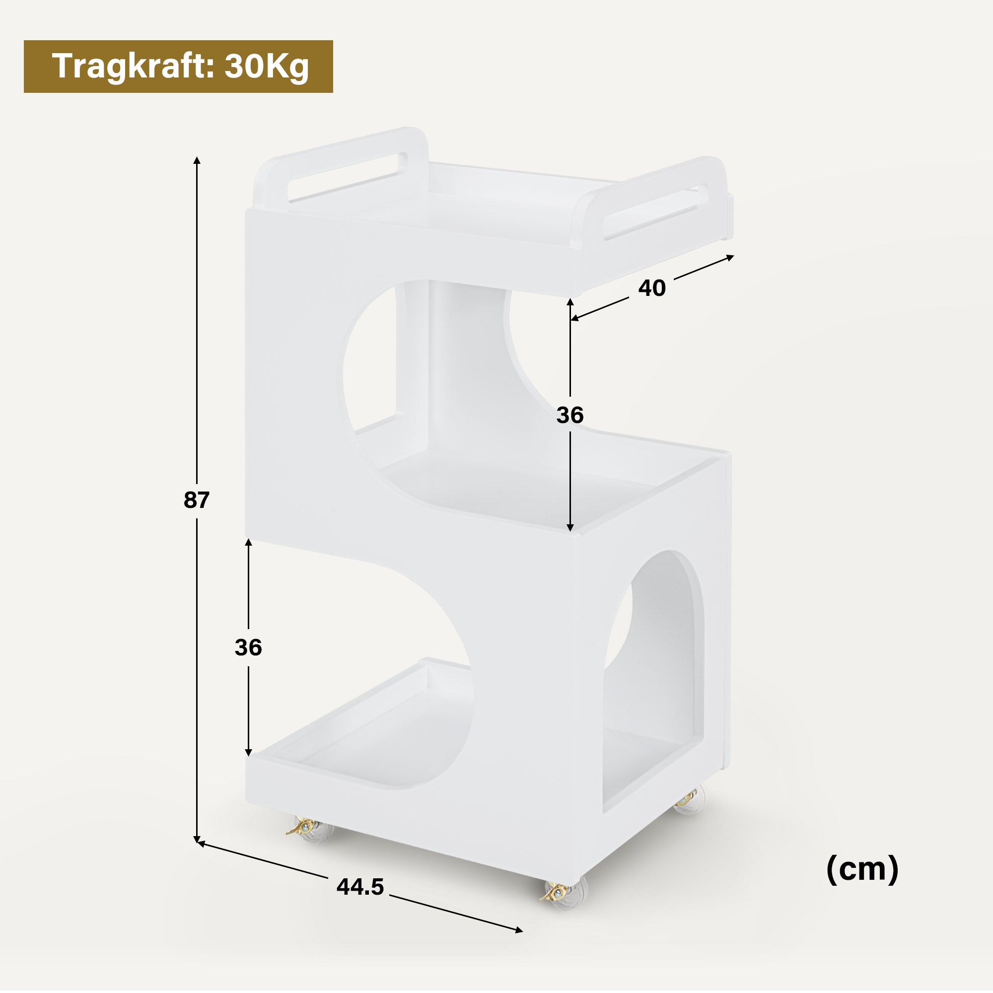 M MCombo Servierwagen met wielen, Rollwagen Friseurwagen Wit, Badwagen Keukenwagen, Salon Trolley met 3 planken, Moderne multifunctionele wagen voor schoonheidssalon Bad Woonkamer, 44,5x40x87cm, 0045