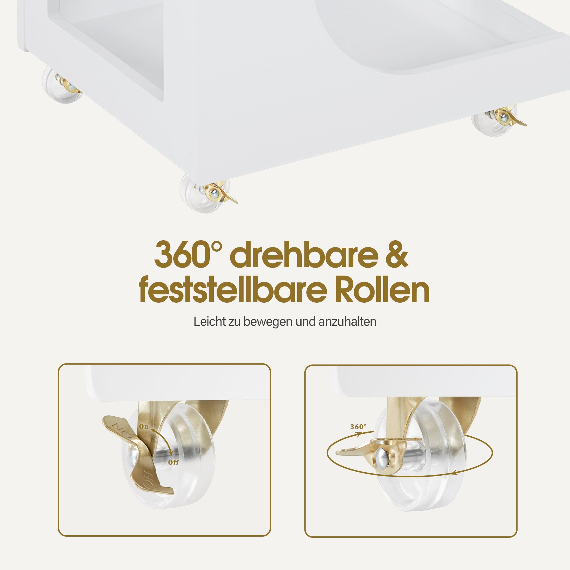 M MCombo Servierwagen met wielen, Rollwagen Friseurwagen Wit, Badwagen Keukenwagen, Salon Trolley met 3 planken, Moderne multifunctionele wagen voor schoonheidssalon Bad Woonkamer, 44,5x40x87cm, 0045