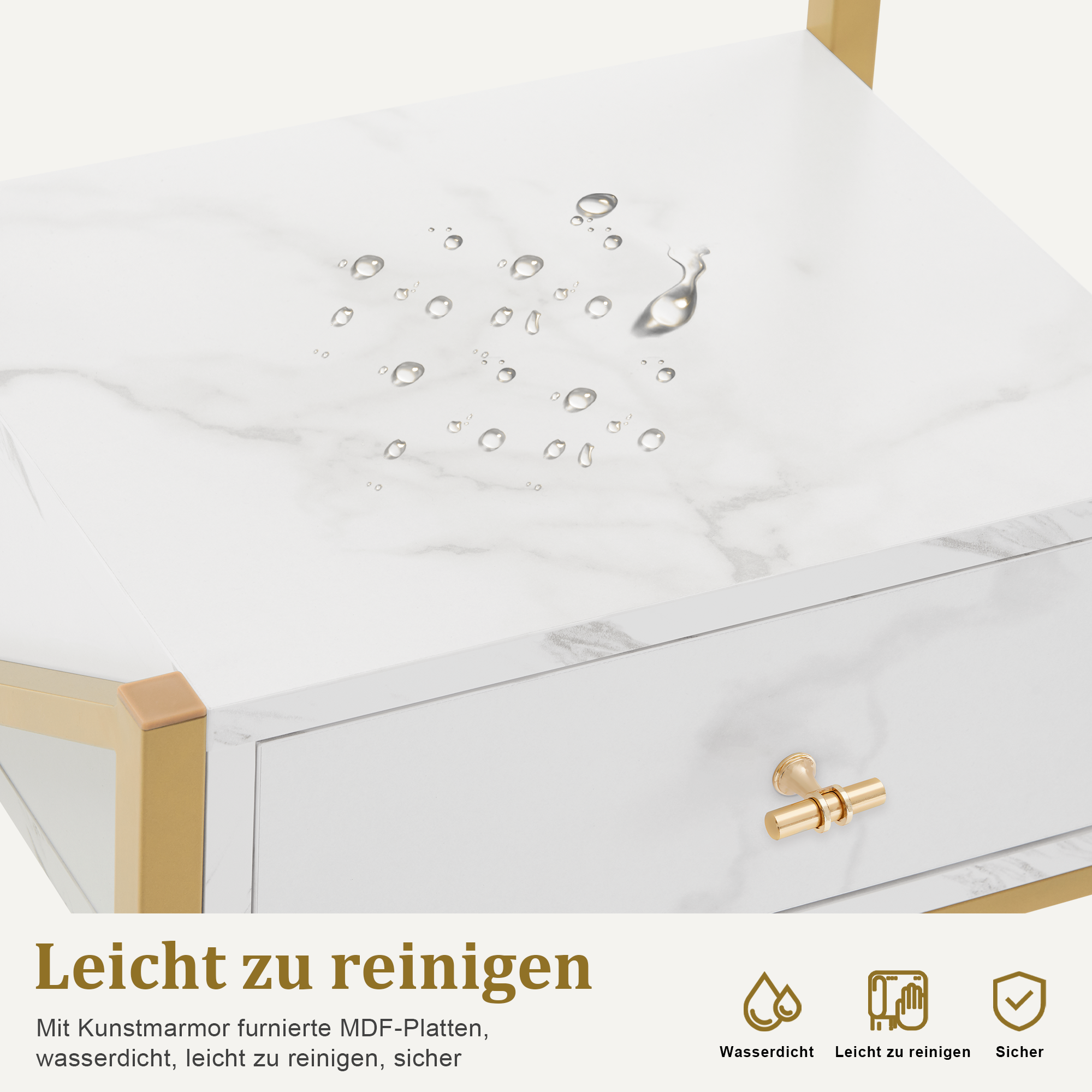 MCombo  Carrello da parrucchiere con ruote e 3 cassetti, carrello mobile/carrello di servizio, bianco e oro, carrello da salone con 2 ripiani e 2 supporti per asciugacapelli, carrello da lavoro moderno per bagno/soggiorno, 30x40x97 cm, 0048