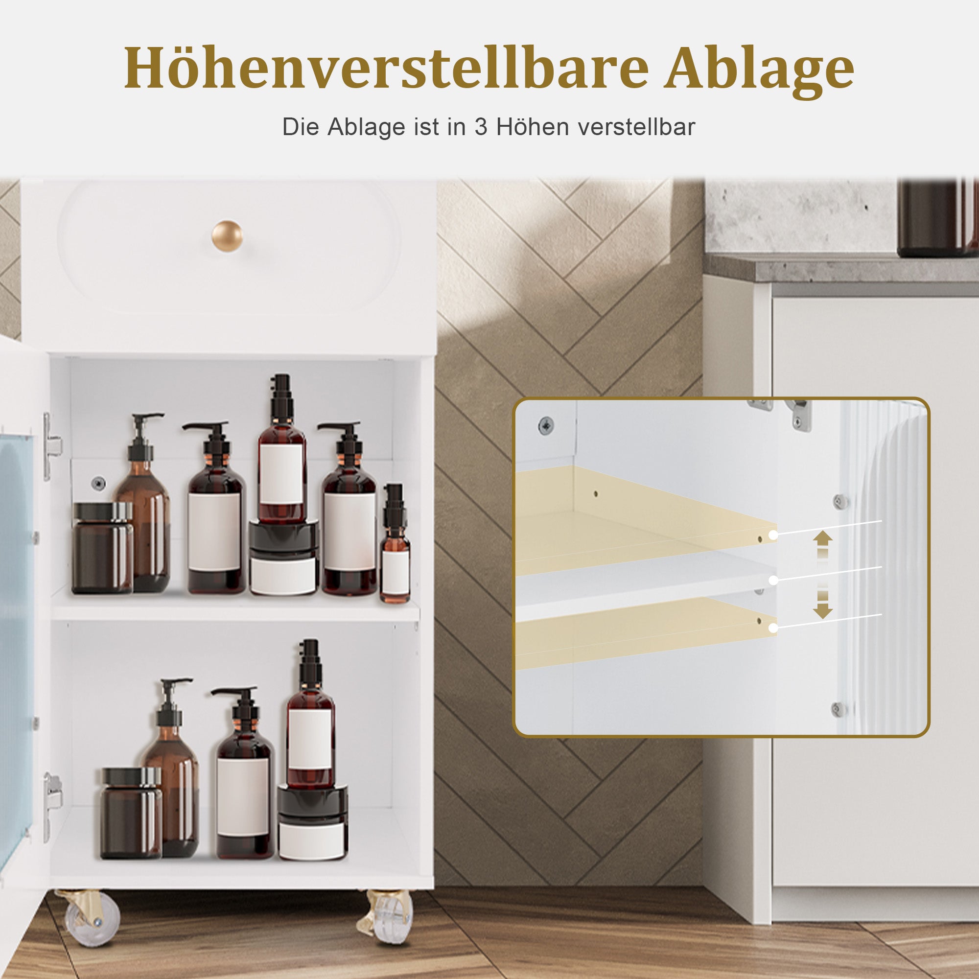 MCombo  Carrello da parrucchiere con ruote e cassetti, carrello mobile/carrello di servizio, bianco, carrello da salone con 3 ripiani e supporto per asciugacapelli, carrello da lavoro moderno per bagno/soggiorno, 31,4 x 37 x 85,5 cm, 0051