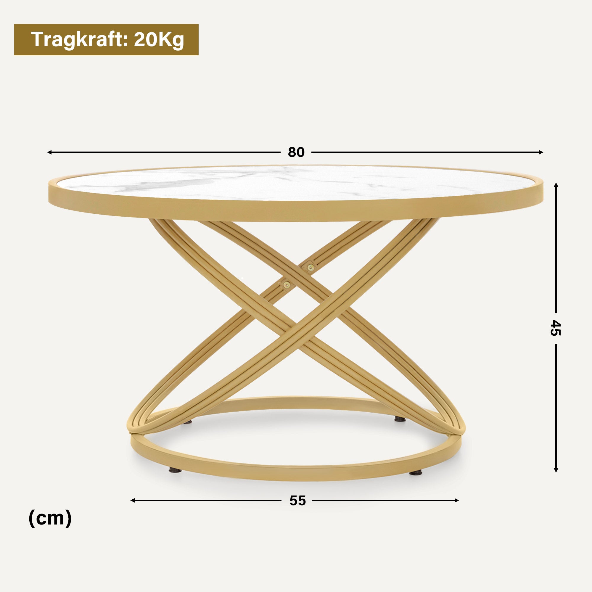M MCombo Couchtisch Rond Hout, Moderne Salontafel, Kleine Bijzettafel Metaal, Koffietafel voor Woonkamer, Schoonheidssalon, Woonzimmertafel Marmer-Wit Goud, 80x80x45cm, 2175