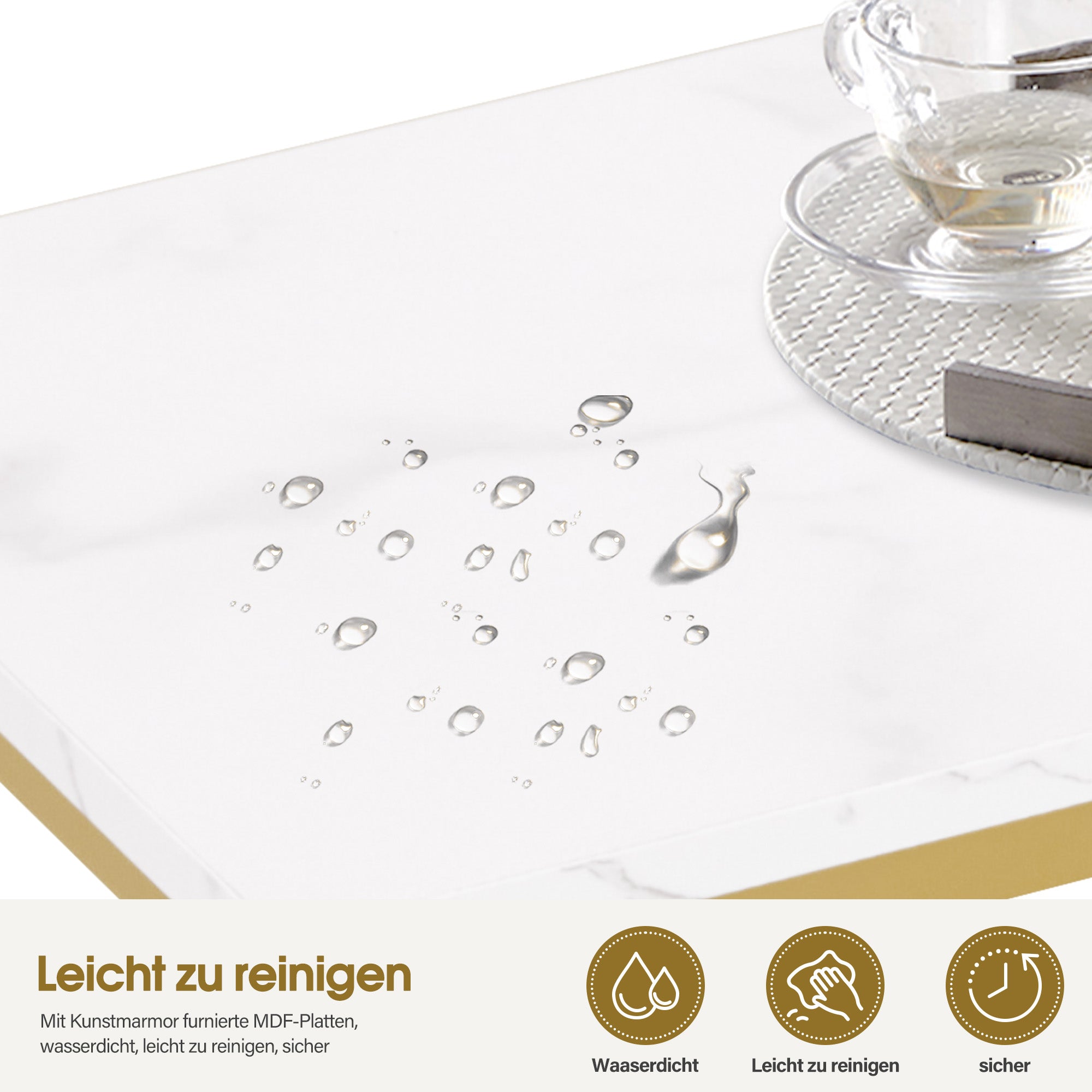 MCombo Consolle stretta, tavolino da ingresso con struttura in legno e metallo, tavolino da corridoio con 2 ripiani, tavolino moderno per corridoio, soggiorno, vestibolo, ingresso, foyer, marmo-bianco-oro, 30x100x80,5 cm, 2226
