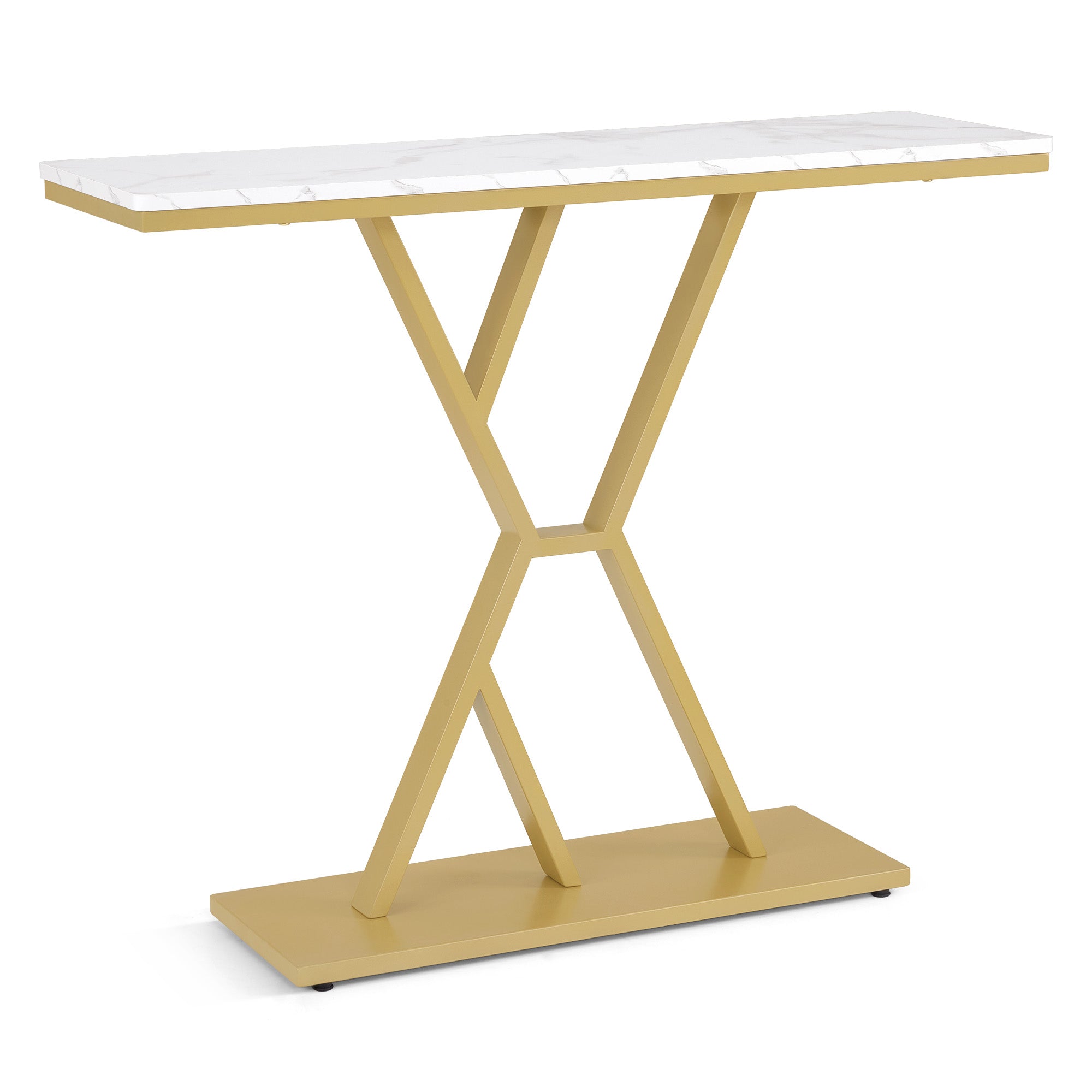 M MCombo Konsolentafel Smal, Ingangstafel Hout Metaalframe, Haltafel met 2 Niveaus, Moderne Bijzettafel voor Hal, Woonkamer, Voorportaal, Ingang, Foyer, Marmer-Wit Goud, 30x100x80cm, 2237