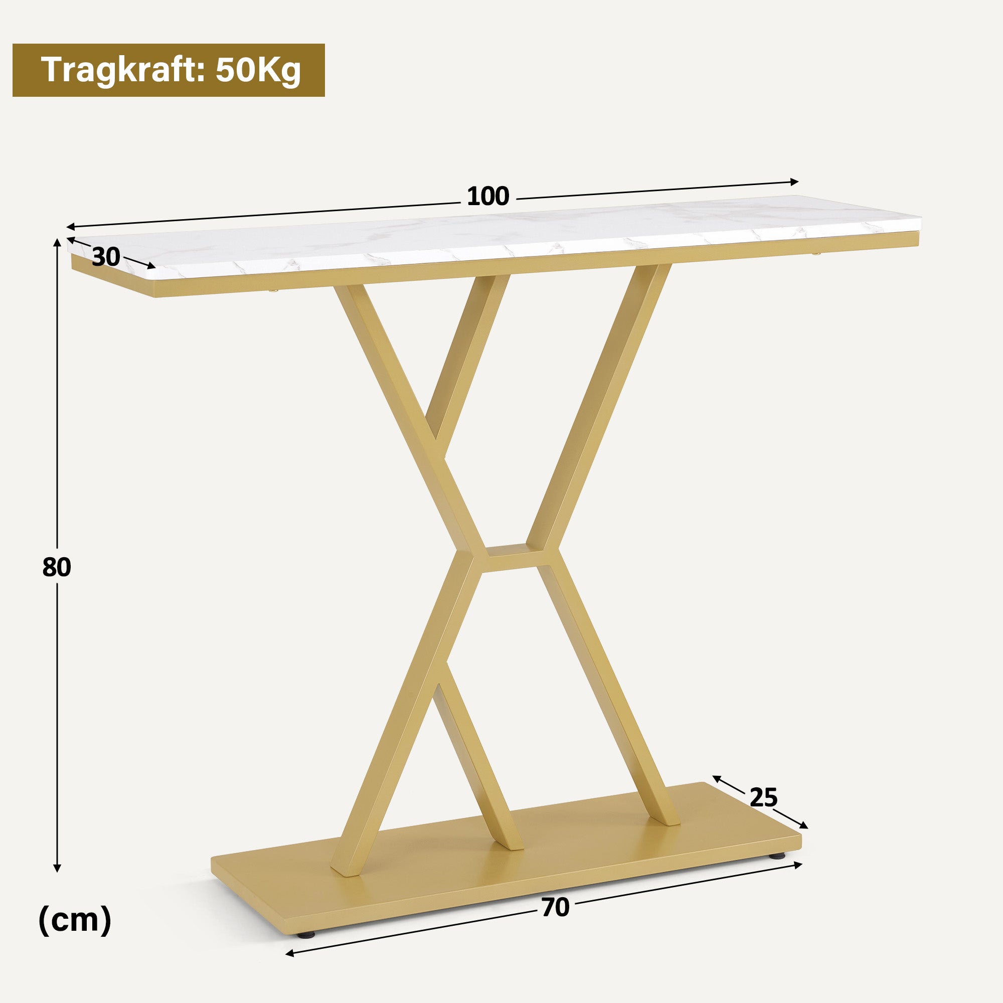 M MCombo Konsolentafel Smal, Ingangstafel Hout Metaalframe, Haltafel met 2 Niveaus, Moderne Bijzettafel voor Hal, Woonkamer, Voorportaal, Ingang, Foyer, Marmer-Wit Goud, 30x100x80cm, 2237